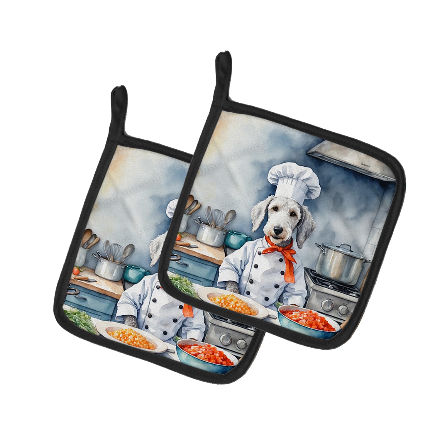 Bedlington Terrier The Chef Pair of Pot Holders