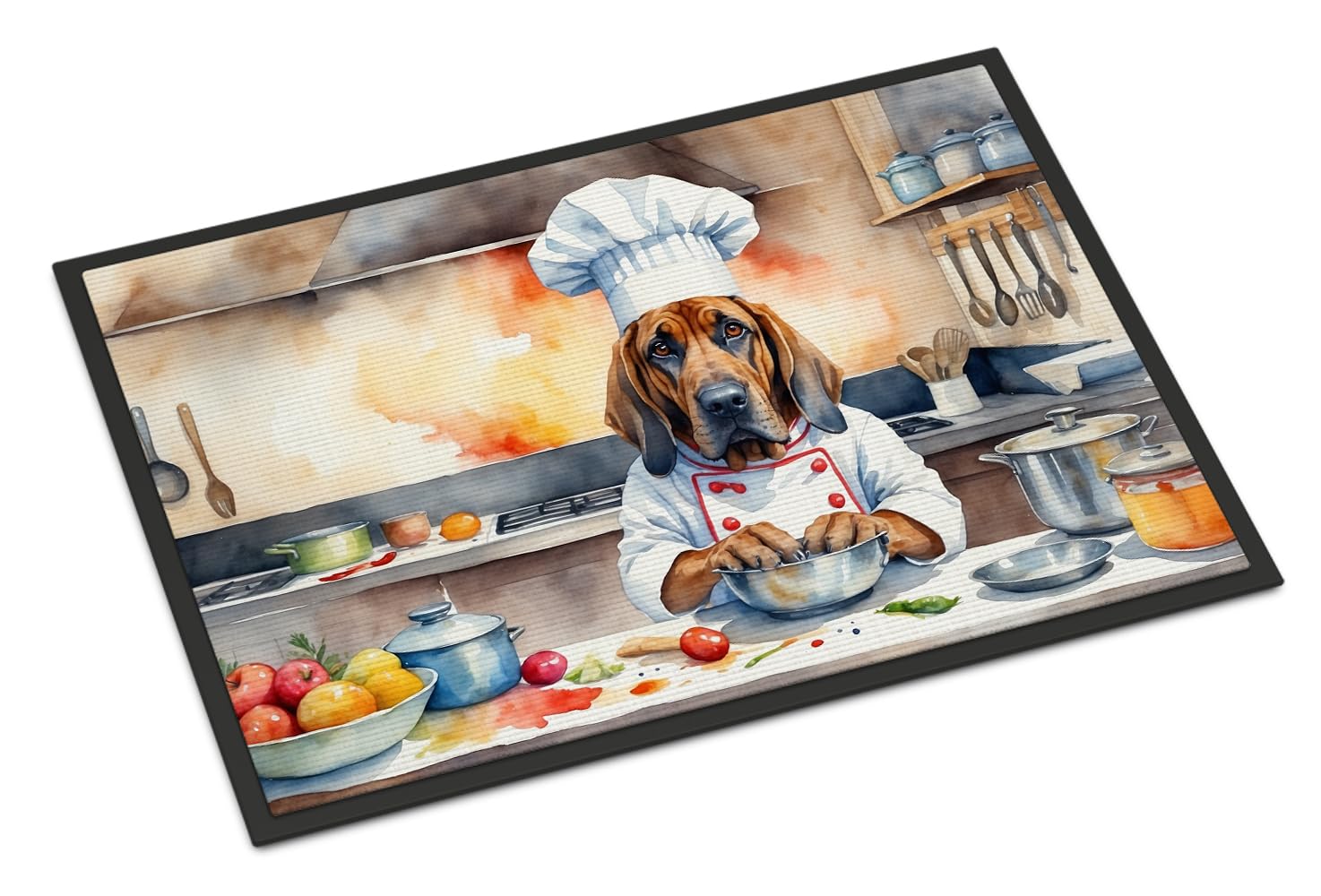 Carolines Treasures DAC6210MAT Bloodhound The Chef Doormat Front Door Mat Indoor Outdoor Rugs for Entryway, Non Slip Washable Low Pile, 18H X 27W