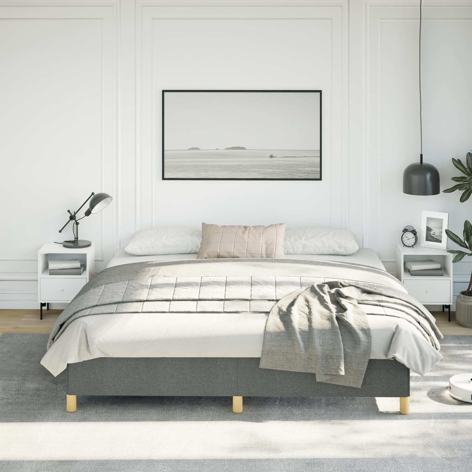 vidaXL Bed Frame Dark Gray 76x79.9??King Fabric