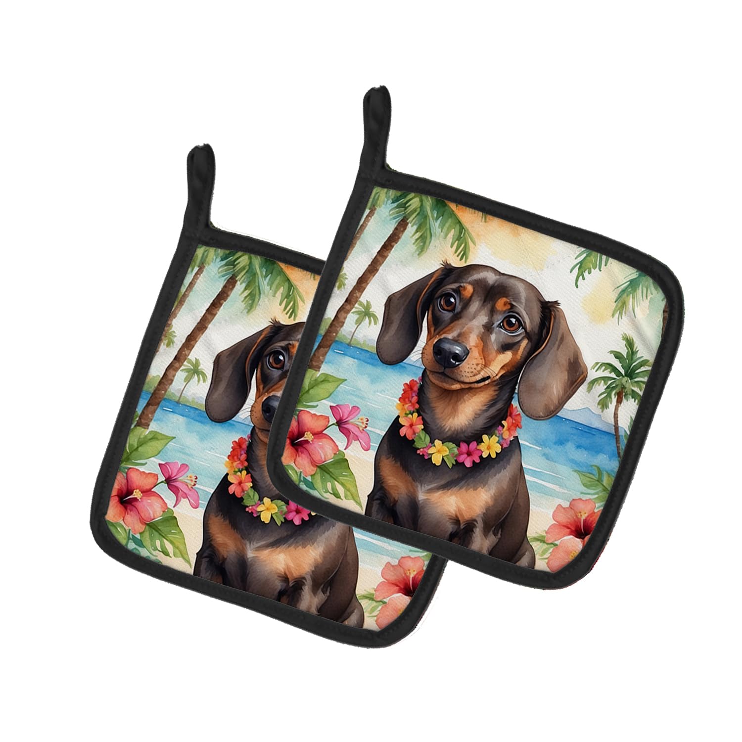 Dachshund Luau Pair of Pot Holders