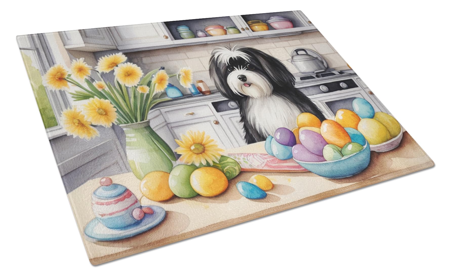 Carolines Treasures DAC6832LCB Decorating Easter Havanese Glass Cutting Board Decorative Tempered Glass Kitchen Cutting and Serving Board Large Size Chopping Board