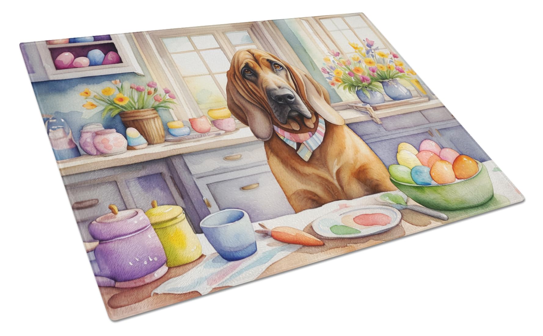 Carolines Treasures DAC6765LCB Decorating Easter Bloodhound Glass Cutting Board Decorative Tempered Glass Kitchen Cutting and Serving Board Large Size Chopping Board