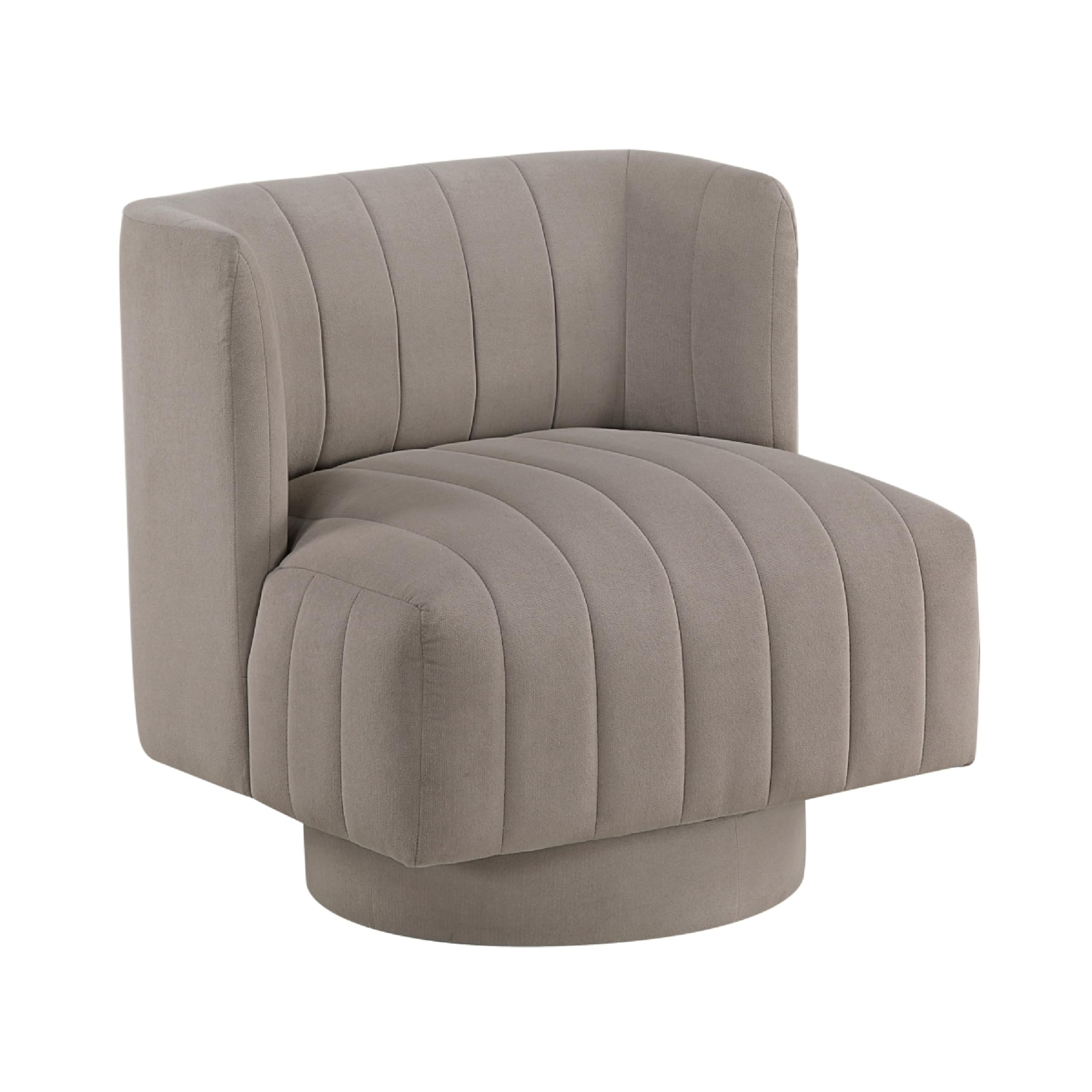 Joya Swivel Accent Chair, Barrel Wingback, Channeled Taupe Gray Polyester