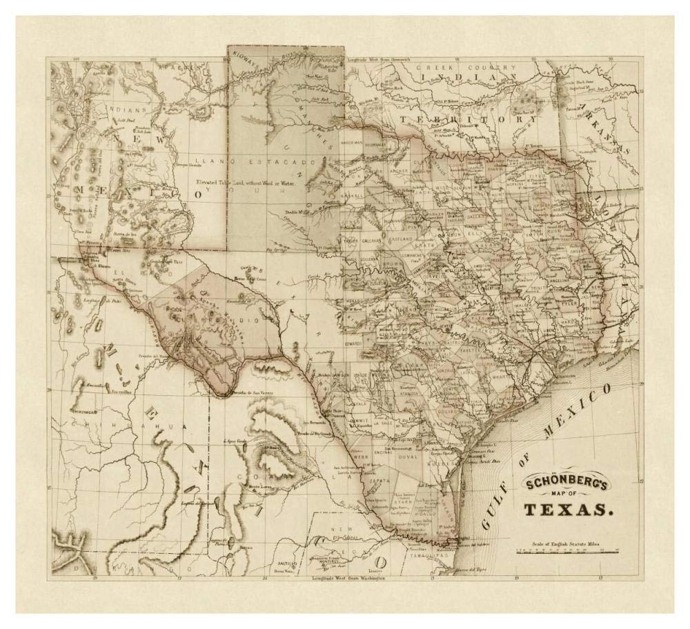 Schonbergs map of Texas, 1866-Paper Art-46x42”