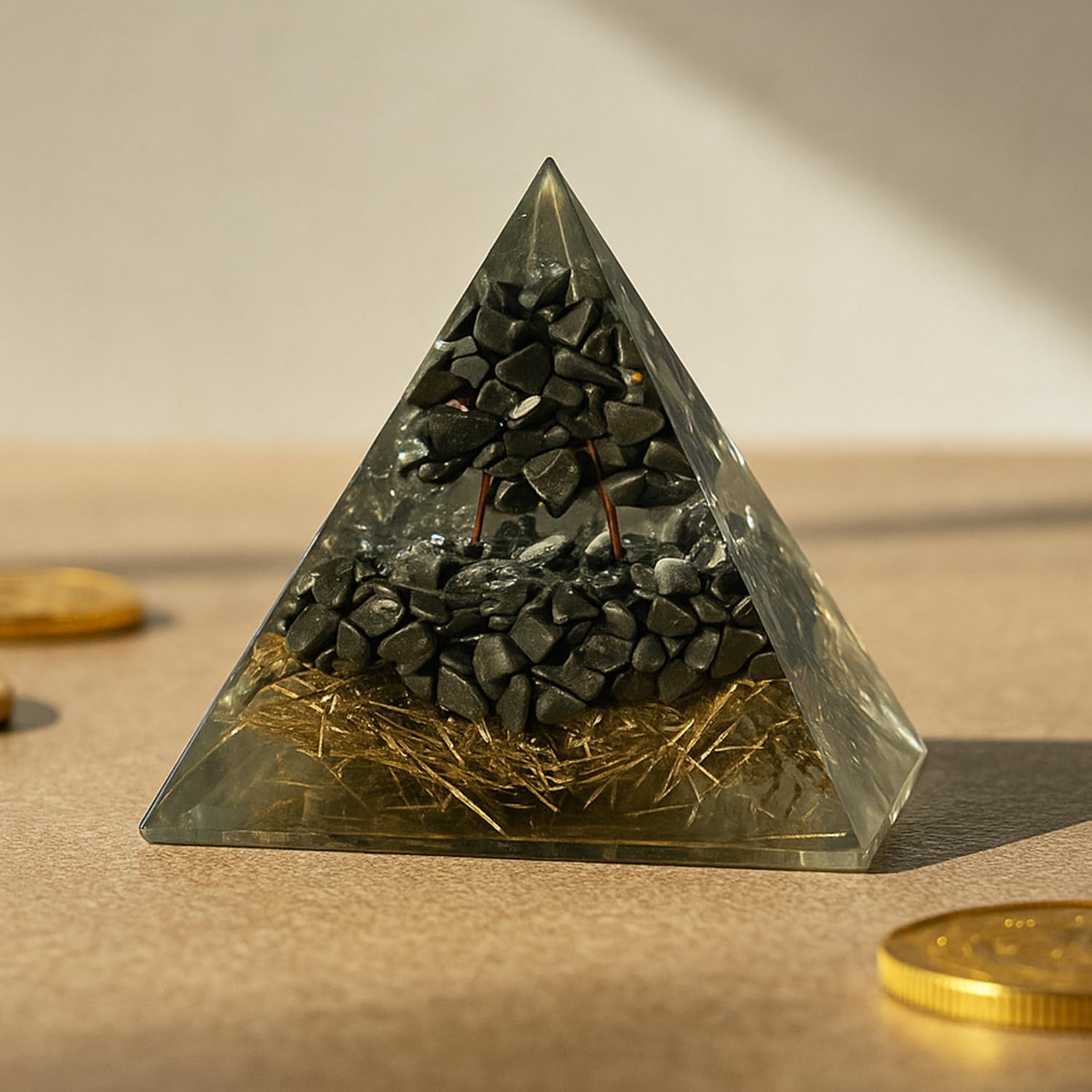 Astrotalk Pyrite Money Magnet Pyramid | Pyrite Stone Infused Vastu Pyramid for Wealth & Abundance | Vastu Items for Home & Office | Attracts Prosperity, Success & Positive Energy