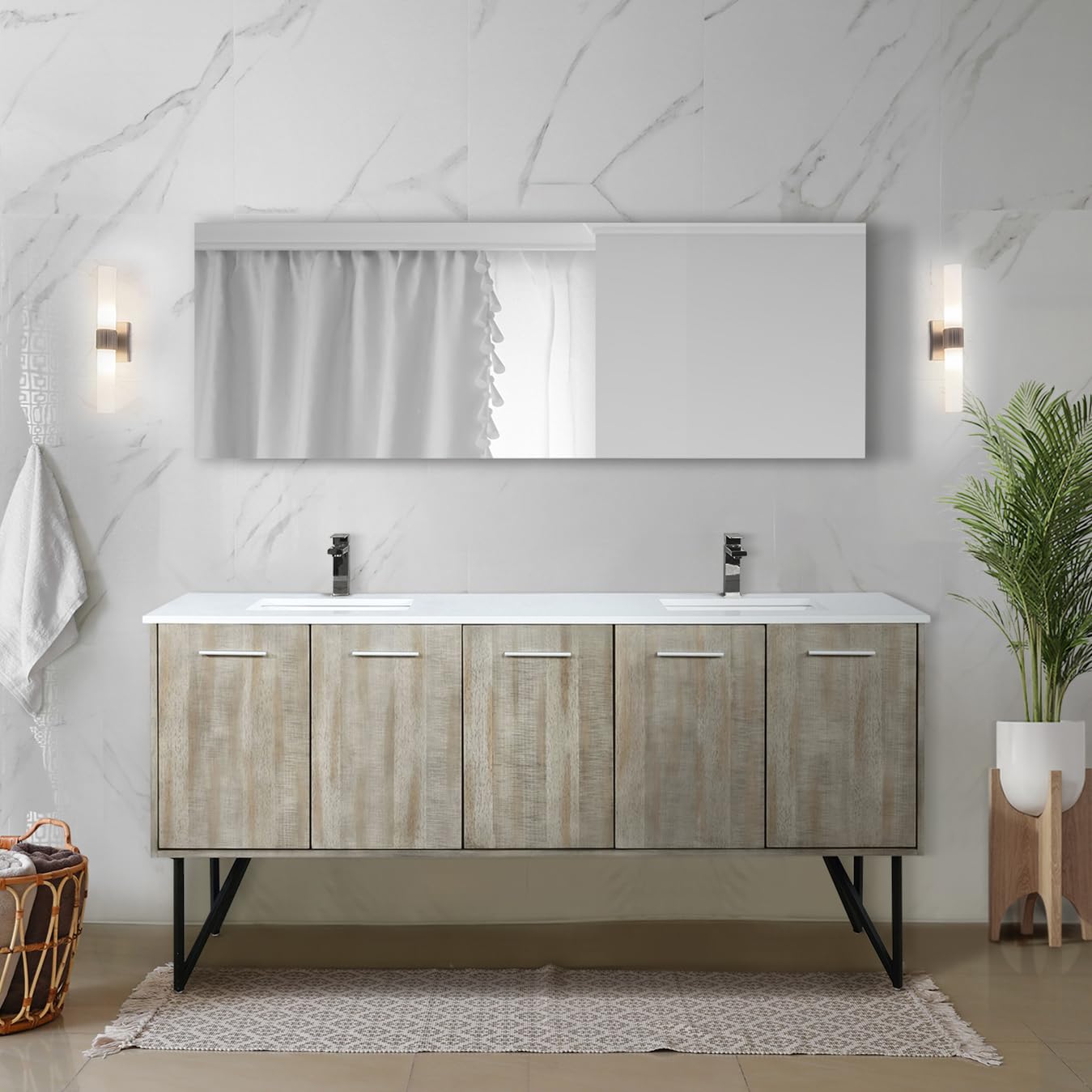 Rustic Acacia Double Bath Vanity 72 in. W x 20 in. D, Cultured Marble Top and Gun Metal Faucet Set