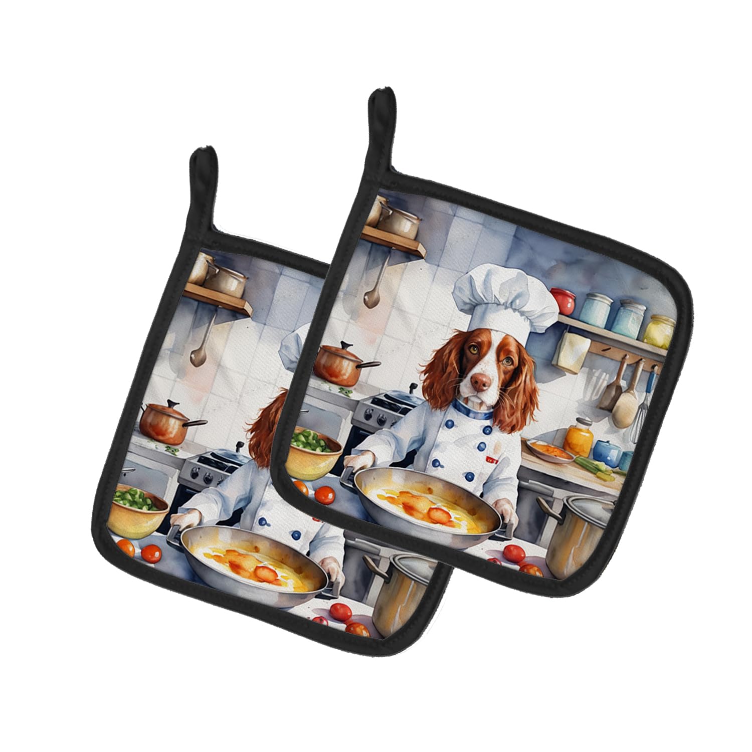 Welsh Springer Spaniel The Chef Pair of Pot Holders