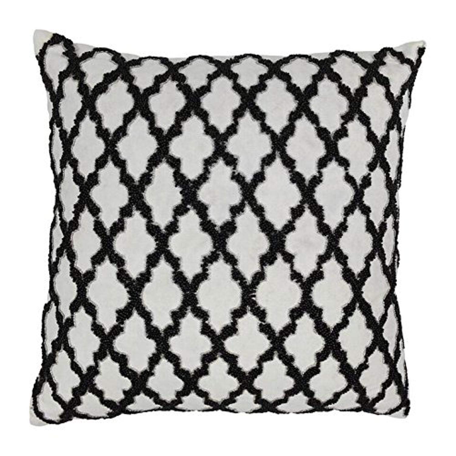 Blazing Needles 20-inch Moroccan Patterned Beaded Cotton Throw Pillows  - Black Beads/Ivory Fabric