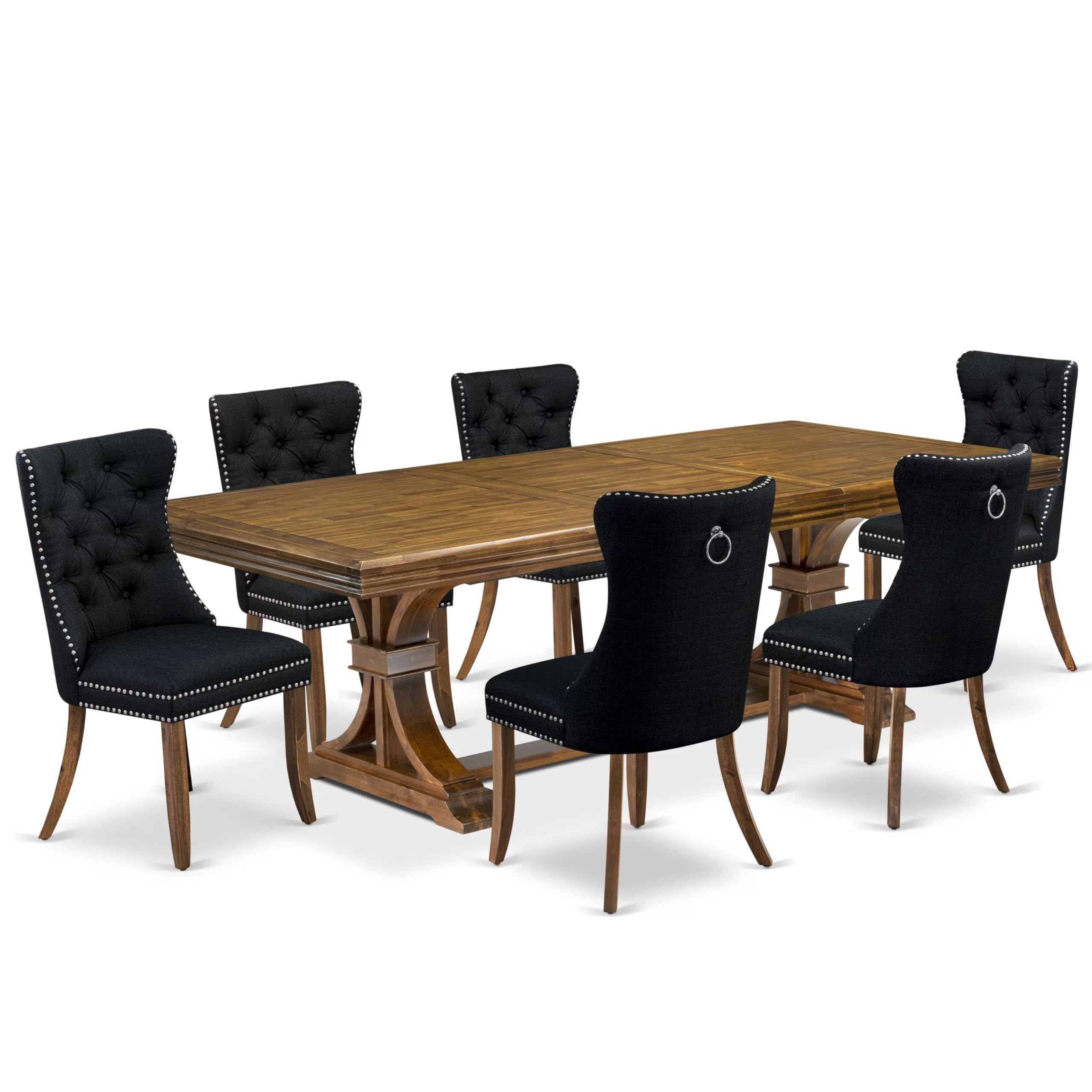 7 Pieces Dining Set Contains a Rectangle Kitchen Table and 6 Modern Chairs