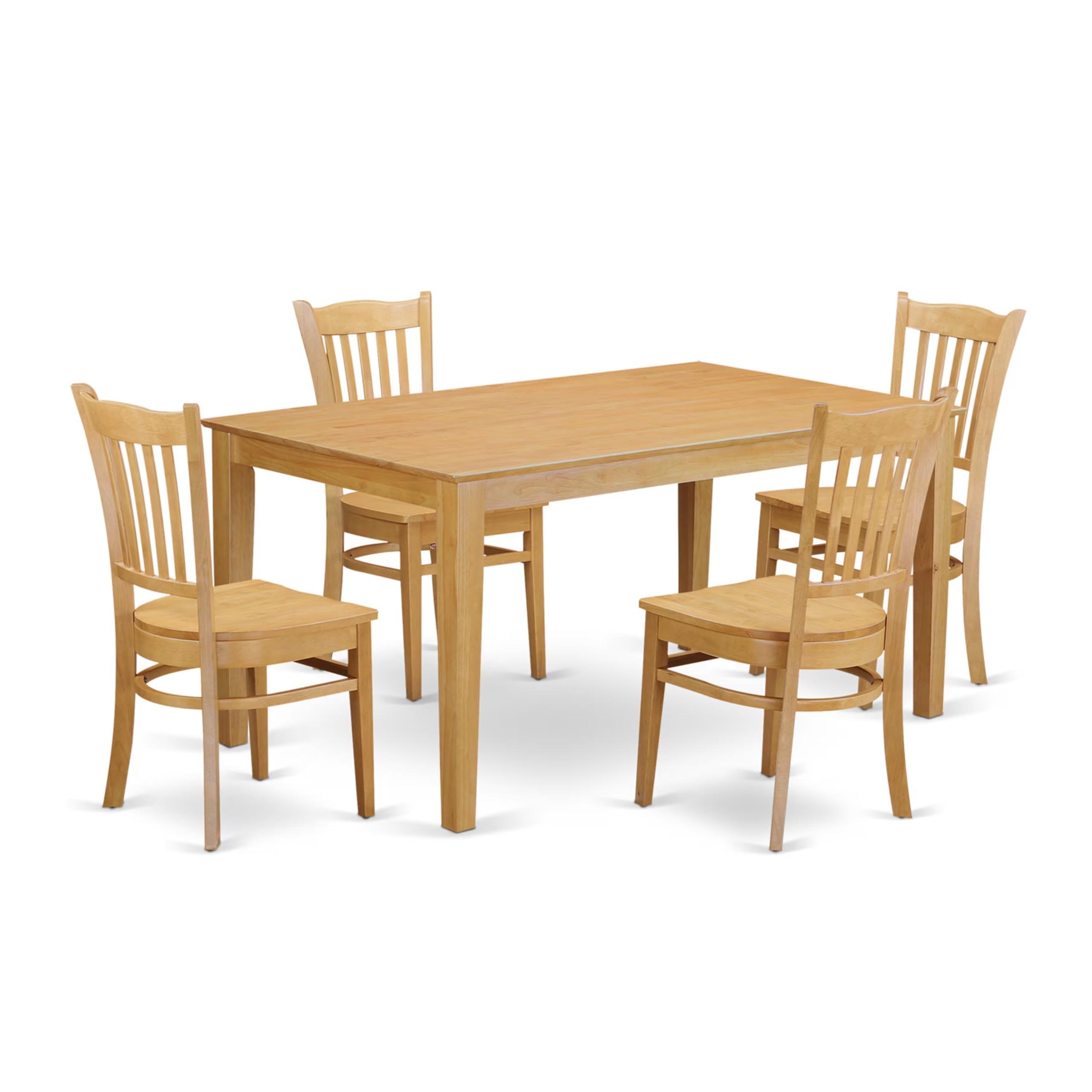 East West Furniture CAGR5-OAK-W Capri 5 Piece Room Set Includes a Rectangle Wooden Table and 4 Kitchen Dining Chairs, 36x60 Inch, Oak