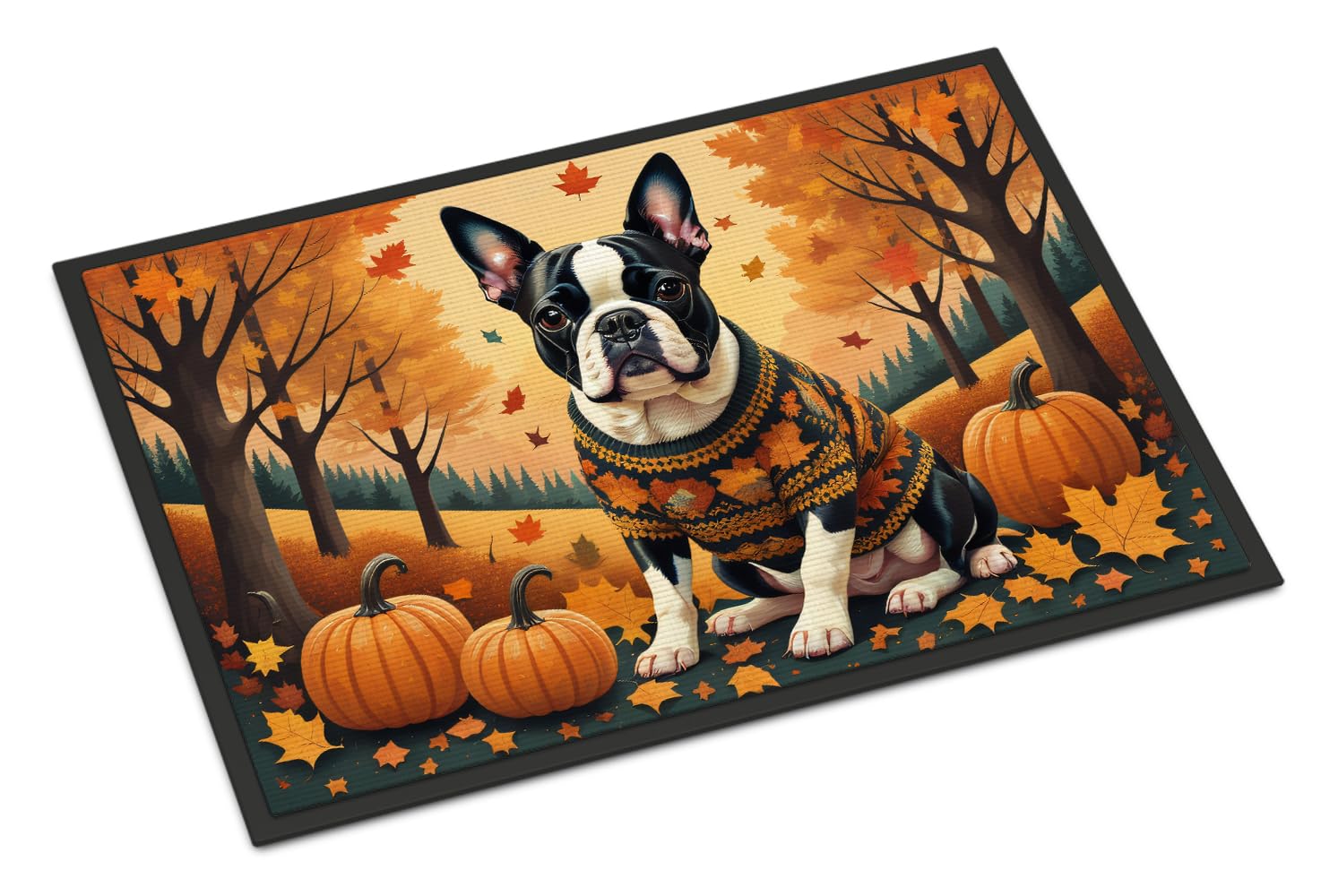Carolines Treasures DAC1024MAT Boston Terrier Fall Doormat 18x27 Front Door Mat Indoor Outdoor Rugs for Entryway, Non Slip Washable Low Pile, 18H X 27W