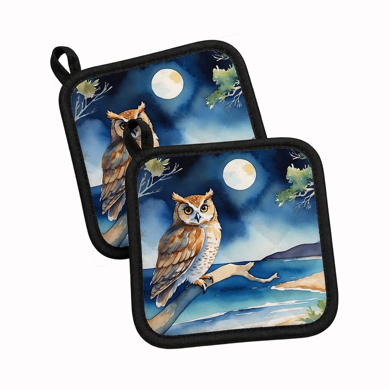 Carolines Treasures Owl Perched in Coastal Tree Pair of Pot Holders Kitchen Heat Resistant Pot Holders Sets Oven Hot Pads for Cooking Baking BBQ, 7 1/2 x 7 1/2