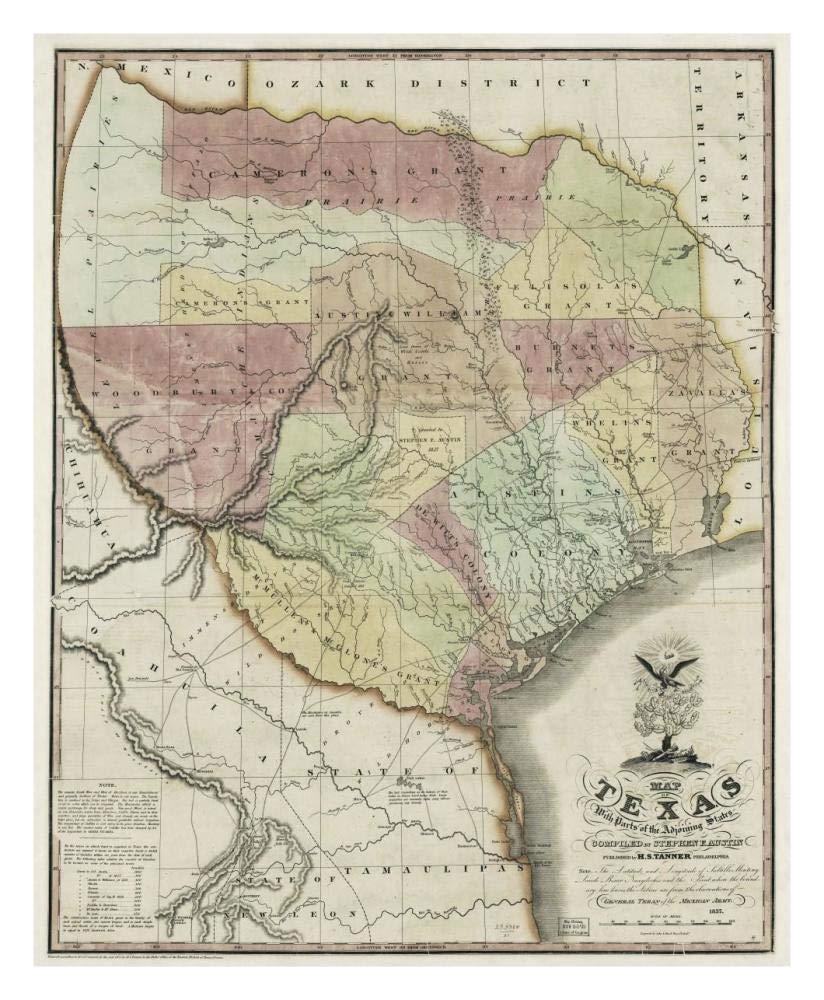 Map of Texas with parts of the adjoining states, 1837-Paper Art-24x30”