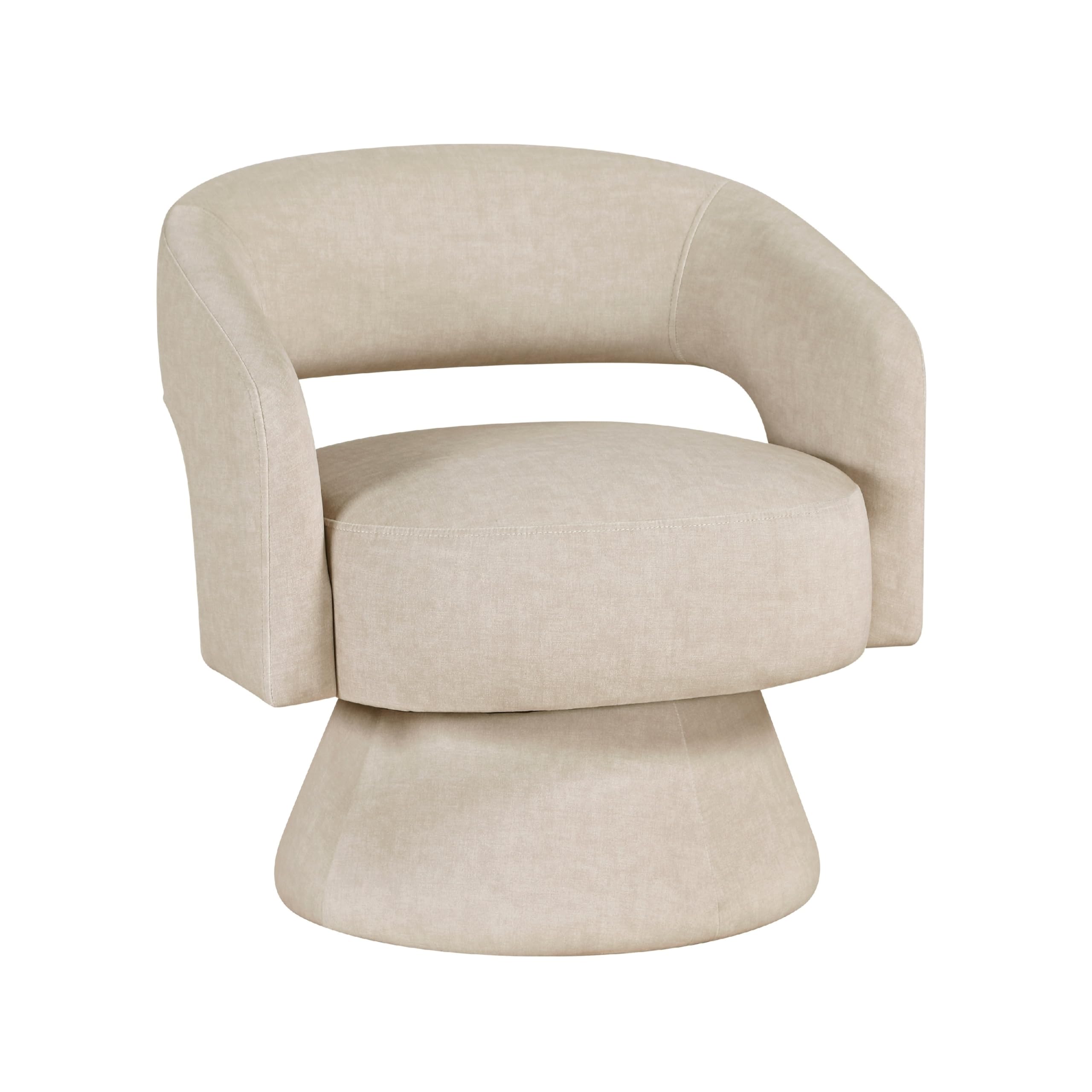 Lessa Swivel Accent Chair, Beige, Round Base, Soft Foam Cushion