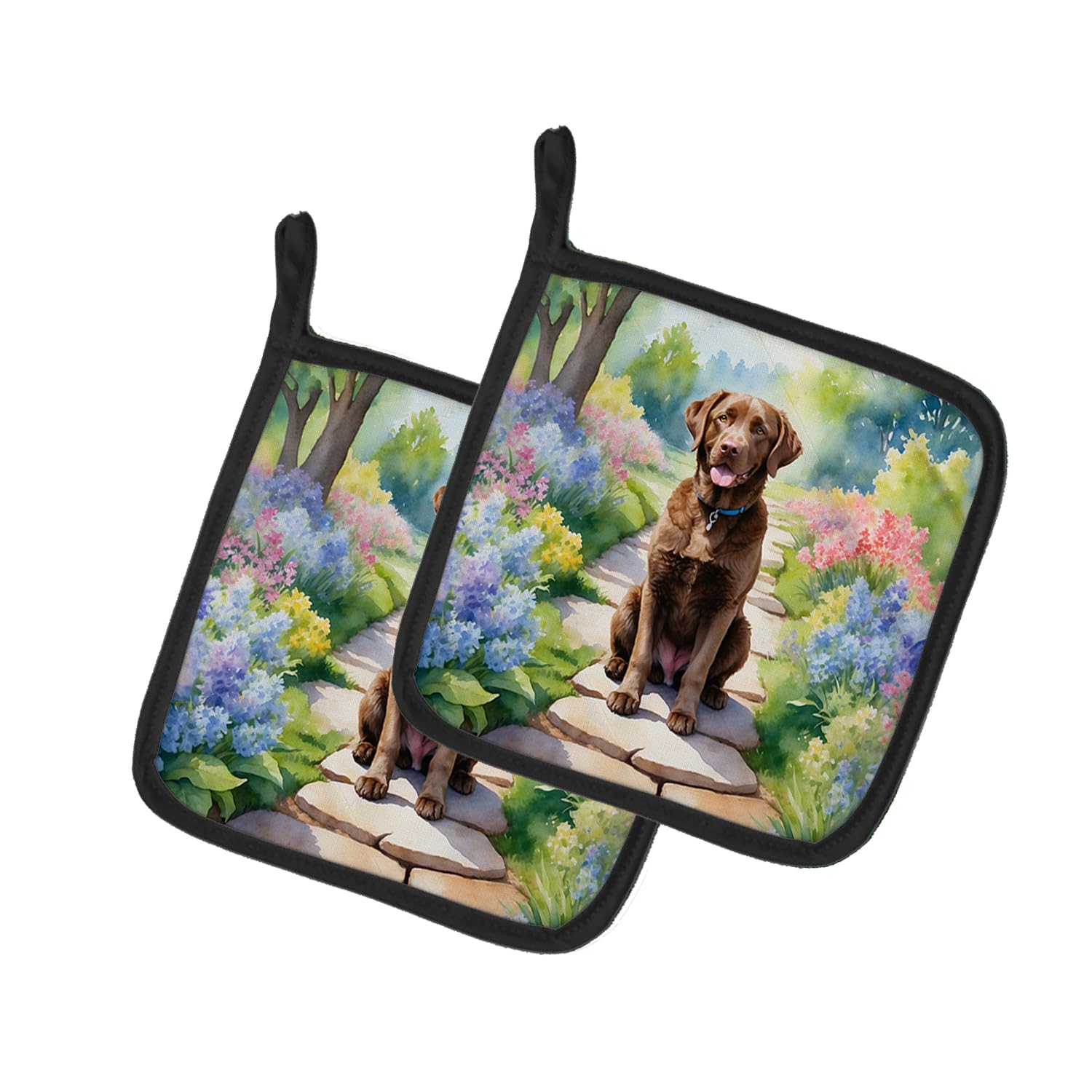 Chesapeake Bay Retriever Spring Path Pair of Pot Holders
