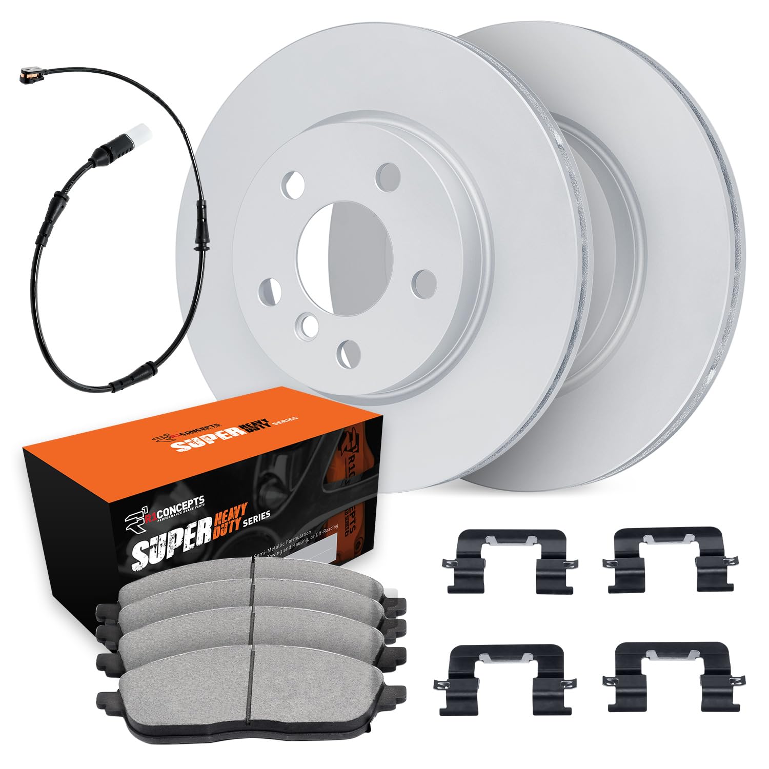 R1 Concepts GEOMET Disc Brake Rotor Set with Super Duty Pads, Sensor, and Hardware WJXS1-63001