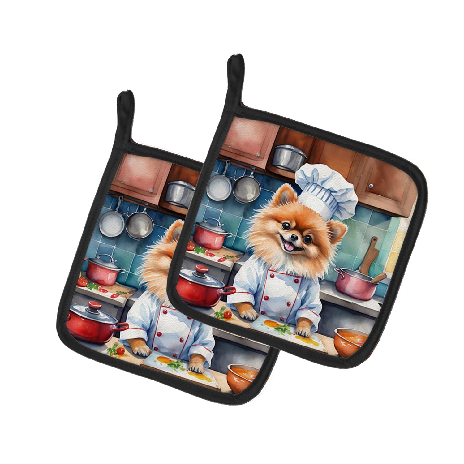 Pomeranian The Chef Pair of Pot Holders