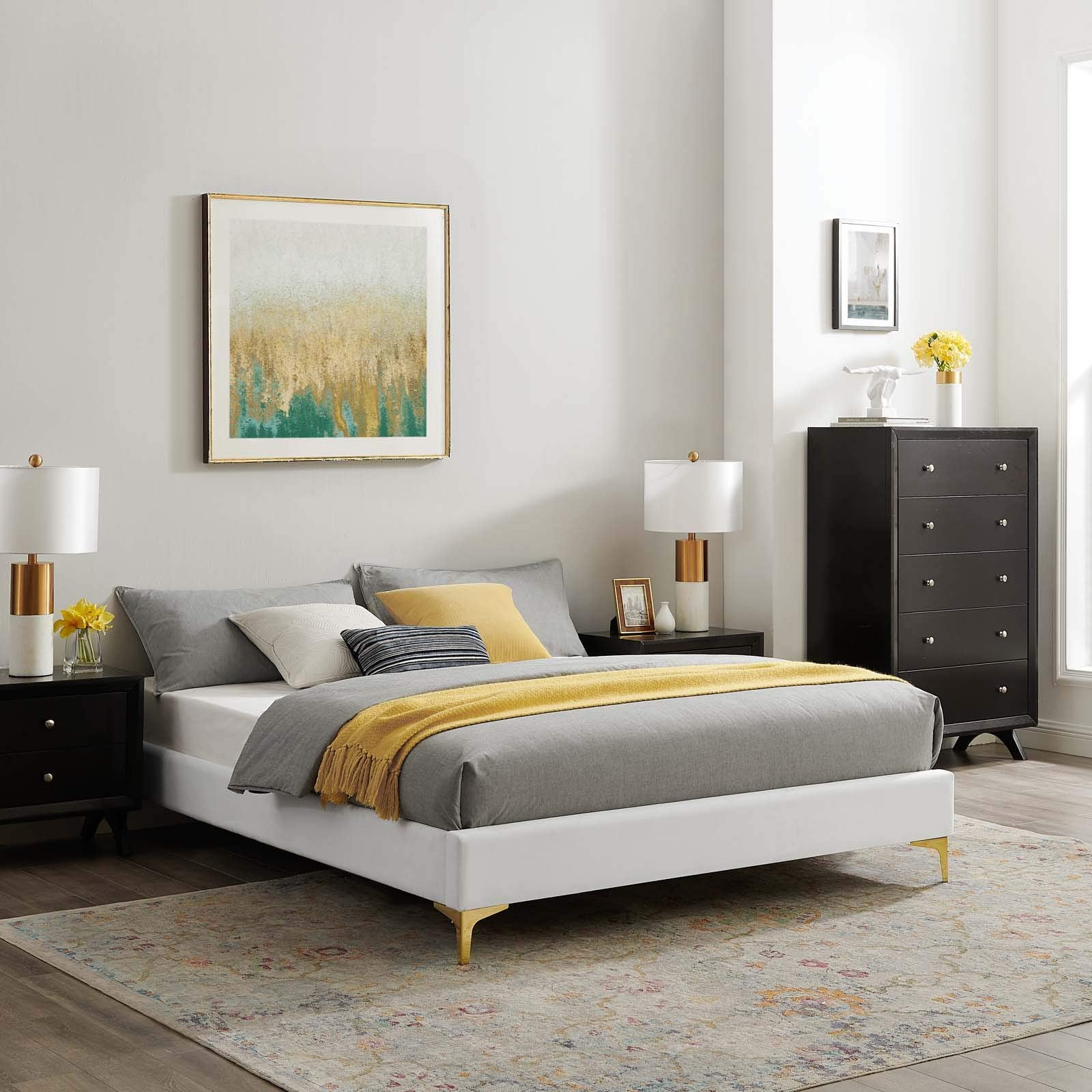 Sutton King Performance Velvet Bed Frame White
