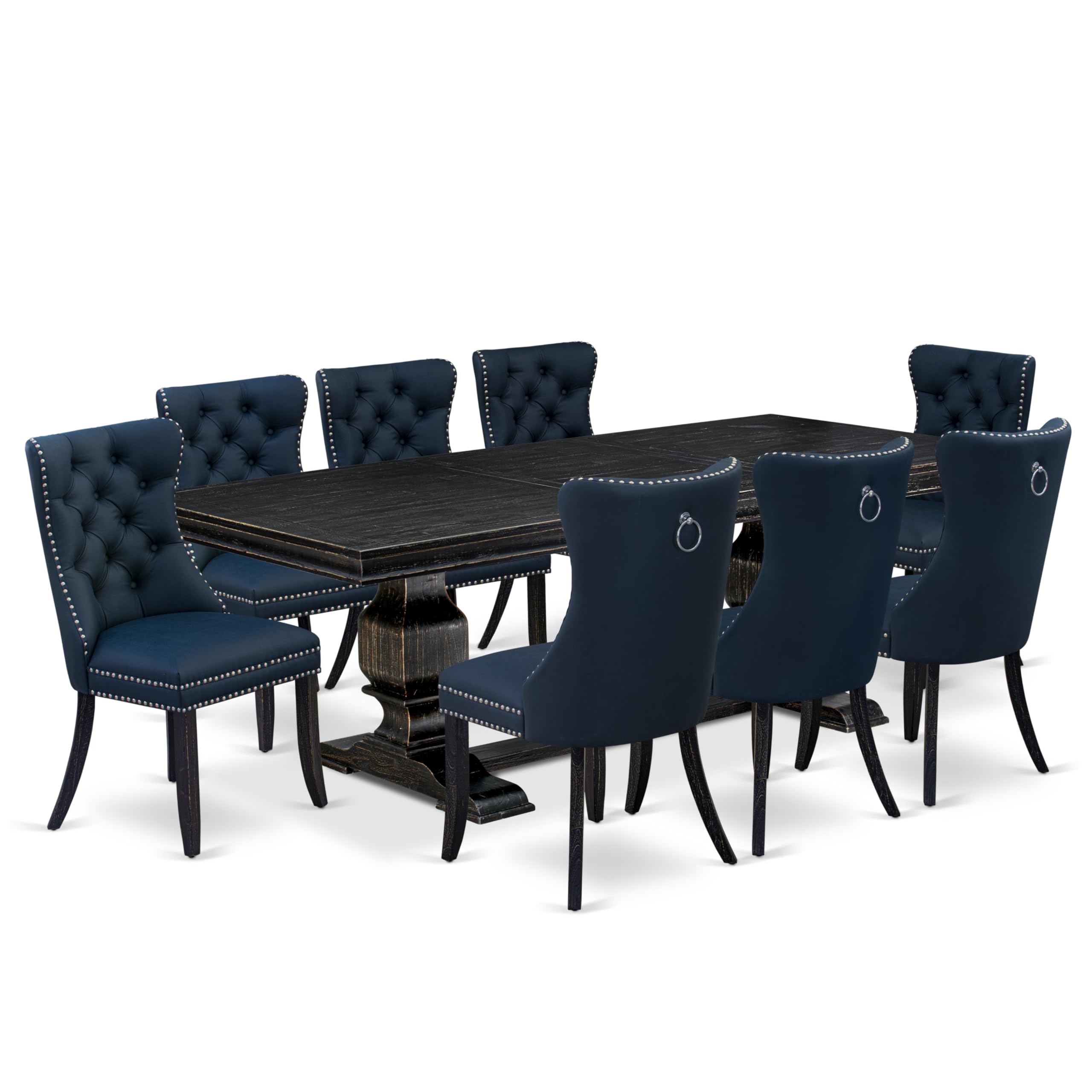 9 piece kitchen table set a rectangular table and 8 Faux Leather parson chairs
