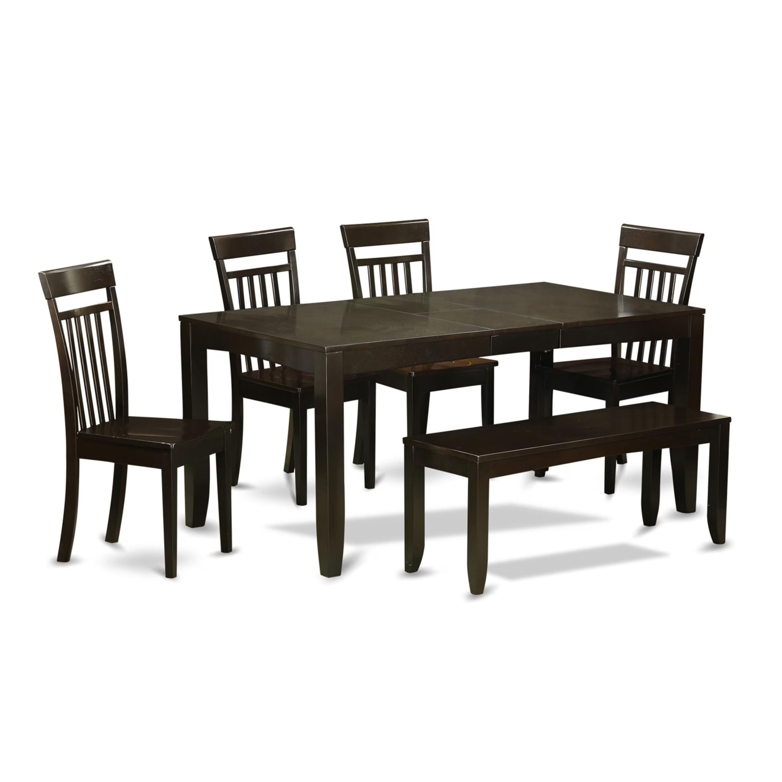 6-Pc  Dining  Table  with  bench-Dining  Table  with  Leaf  and  4  Dining  Chairs  plus  Bench