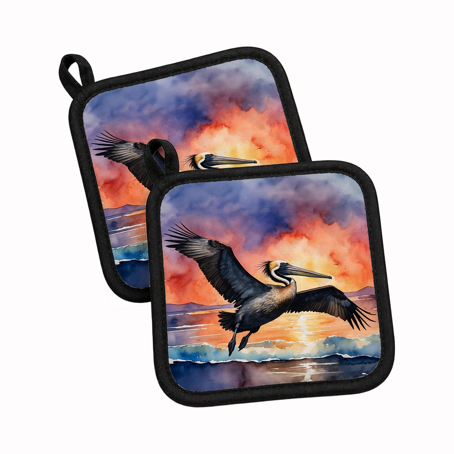 Carolines Treasures Pelican Fiery Sunset Pair of Pot Holders Kitchen Heat Resistant Pot Holders Sets Oven Hot Pads for Cooking Baking BBQ, 7 1/2 x 7 1/2
