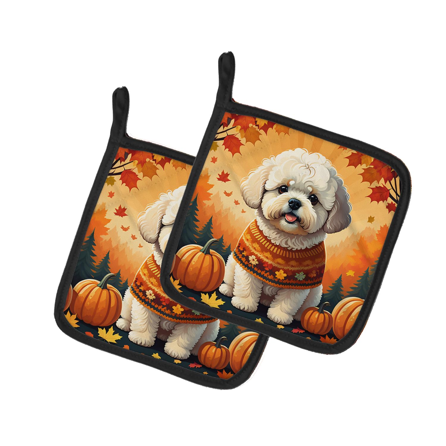 Bichon Frise Fall Pair of Pot Holders