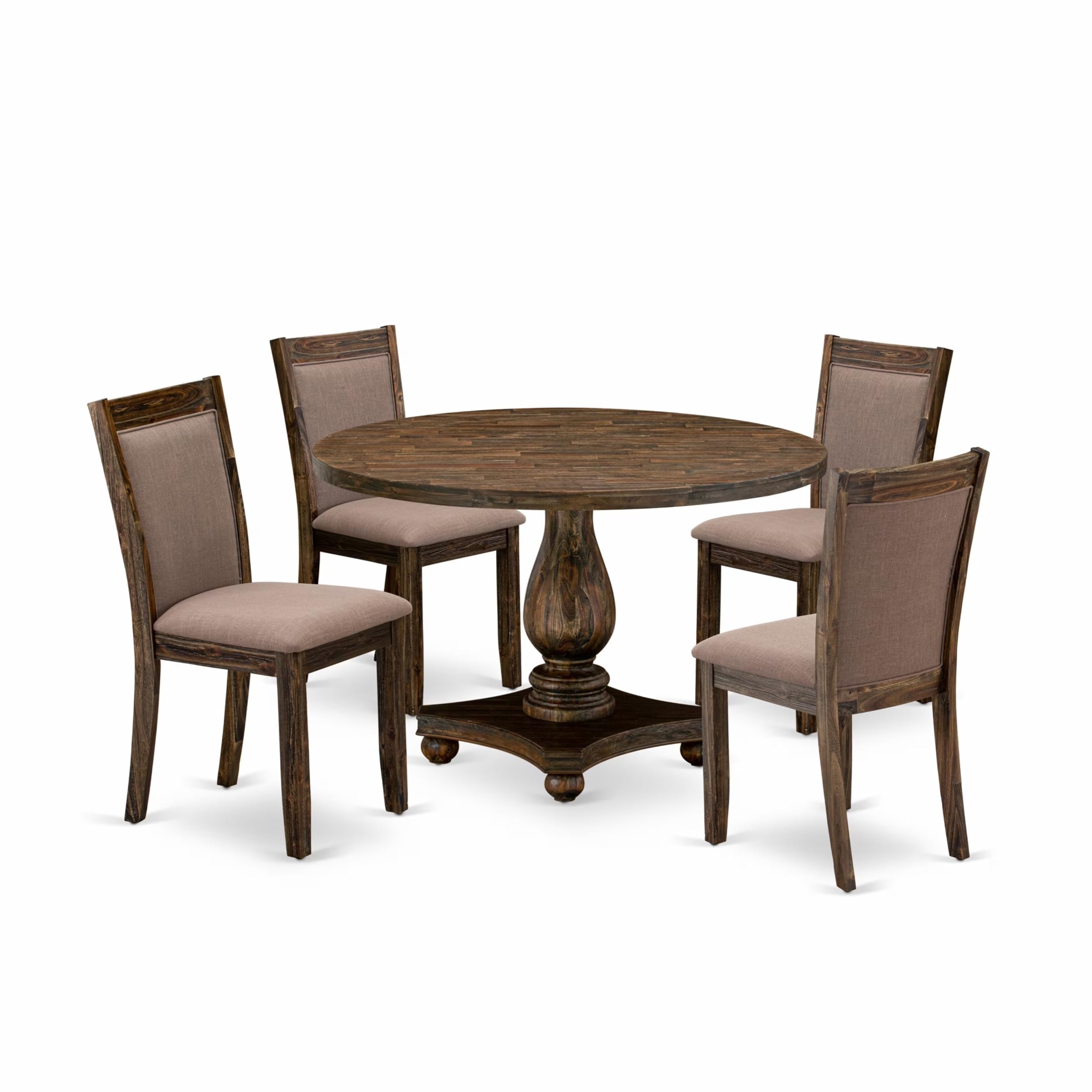 East West Furniture 5-Piece Modern Dining Set - Dining Table and 4 Coffee Color Parson Dining Chairs with High Back - Distressed Jacobean Finish