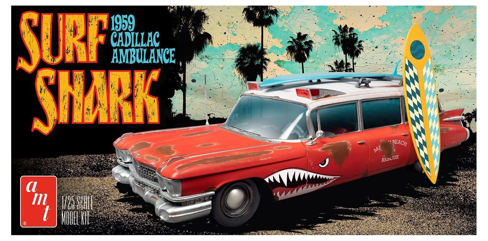 Skill 2 Model Kit 1959 Cadillac Ambulance Surf Shark 1/25 Scale Models by AMT