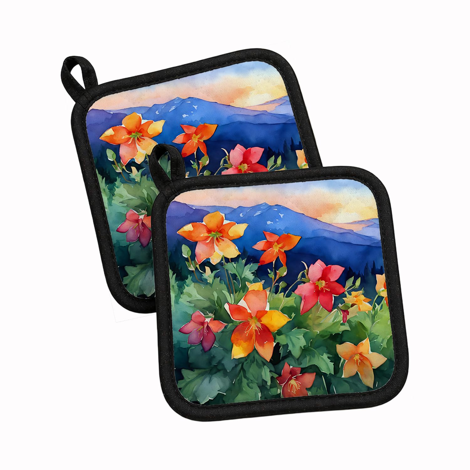 Carolines Treasures Colorado Rocky Mountain Columbine in Watercolor Pair of Pot Holders Kitchen Heat Resistant Pot Holders Sets Oven Hot Pads for Cooking Baking BBQ, 7 1/2 x 7 1/2
