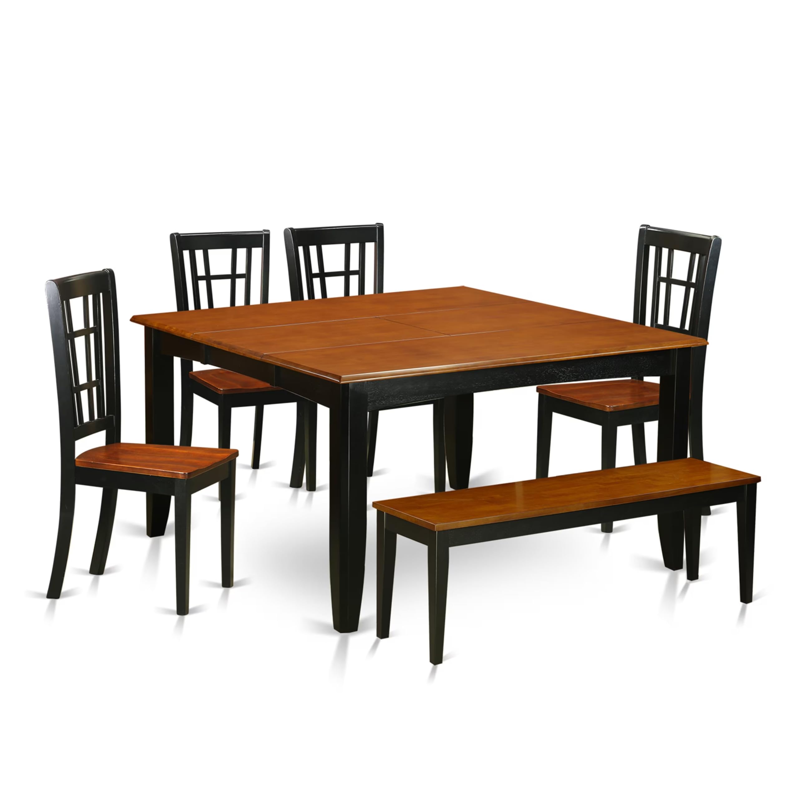 6-PC  Dining  room  set  with  bench-Dining  Table  and  4  Wooden  Dining  Chairs  plus  a  bench