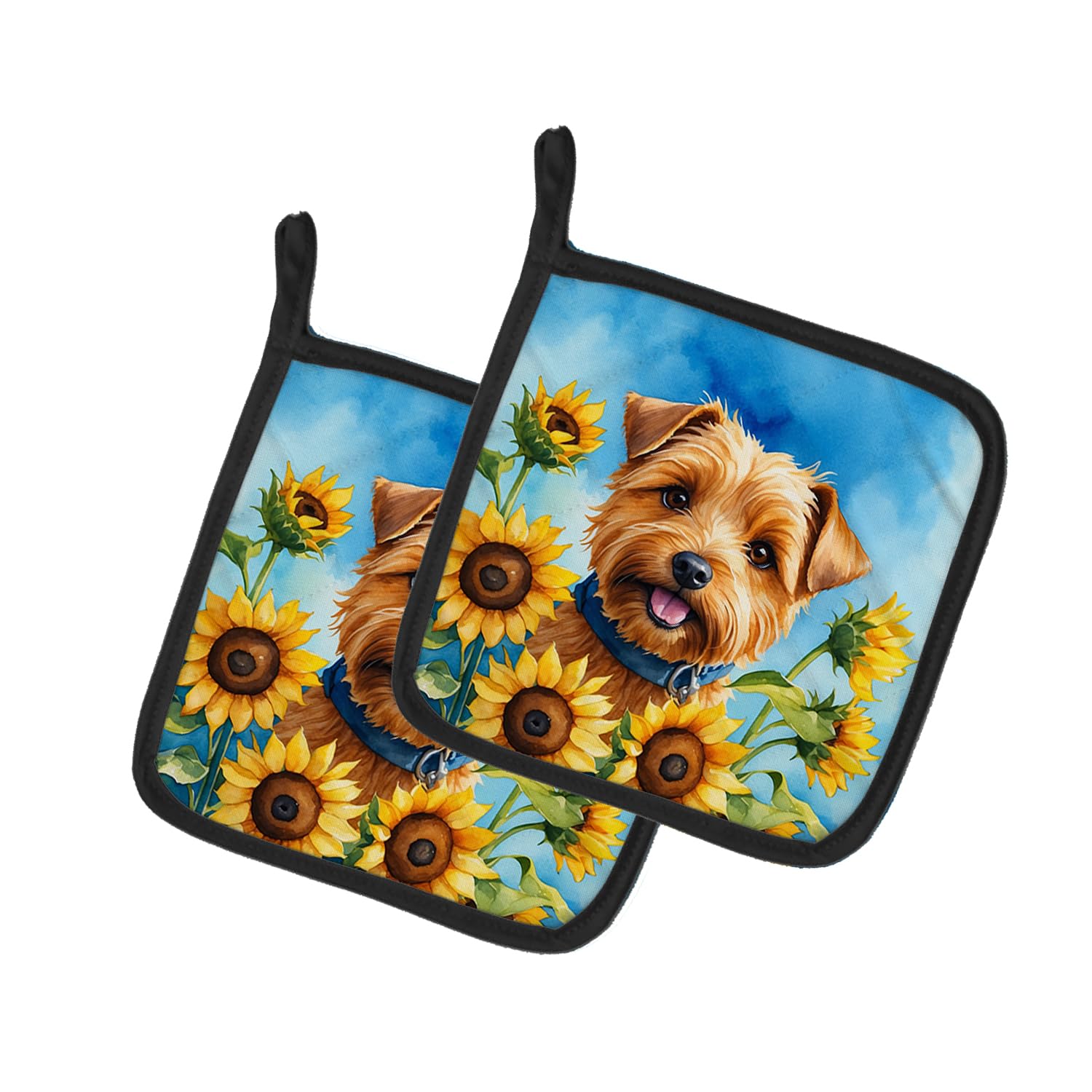 Norfolk Terrier in Sunflowers Pair of Pot Holders