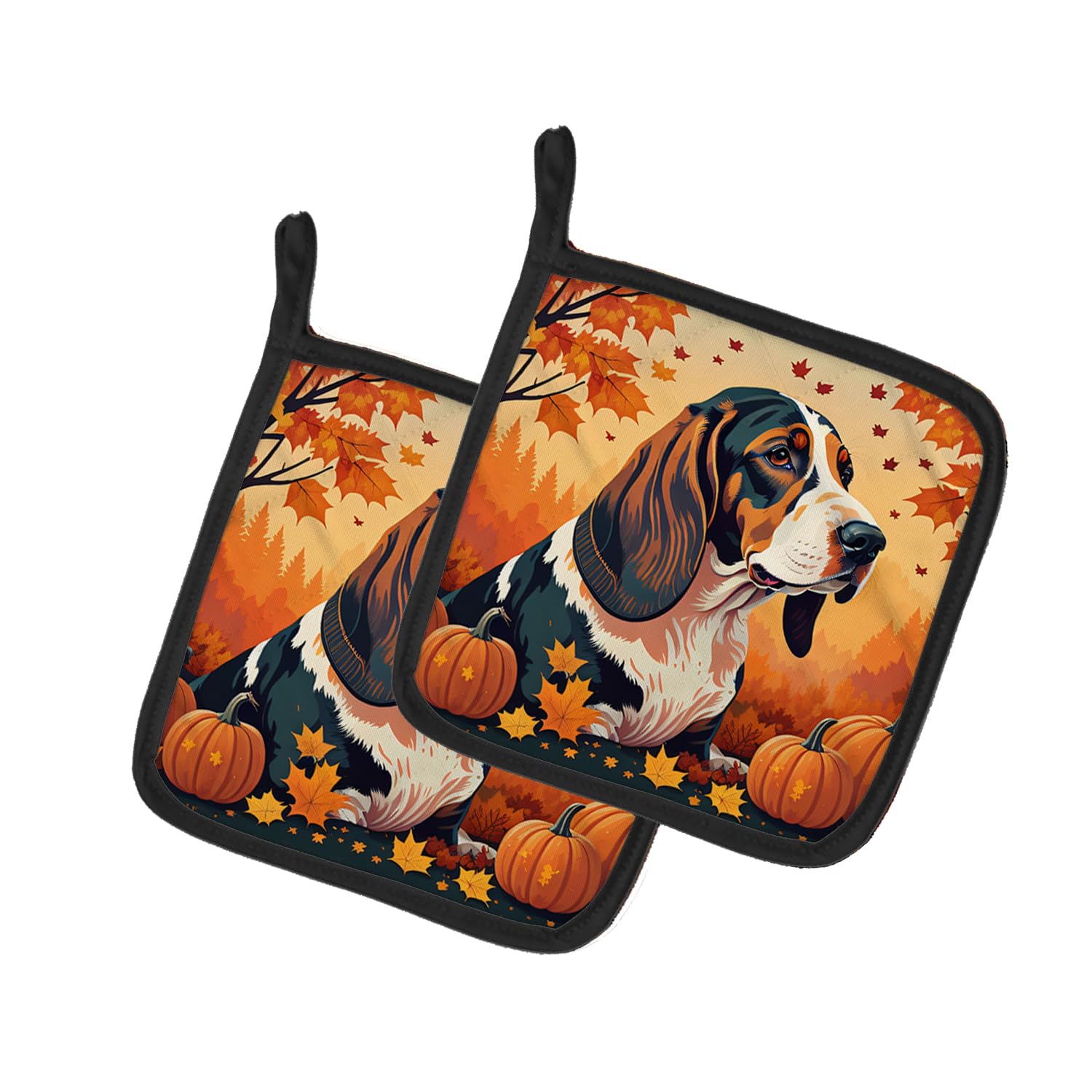 Basset Hound Fall Pair of Pot Holders