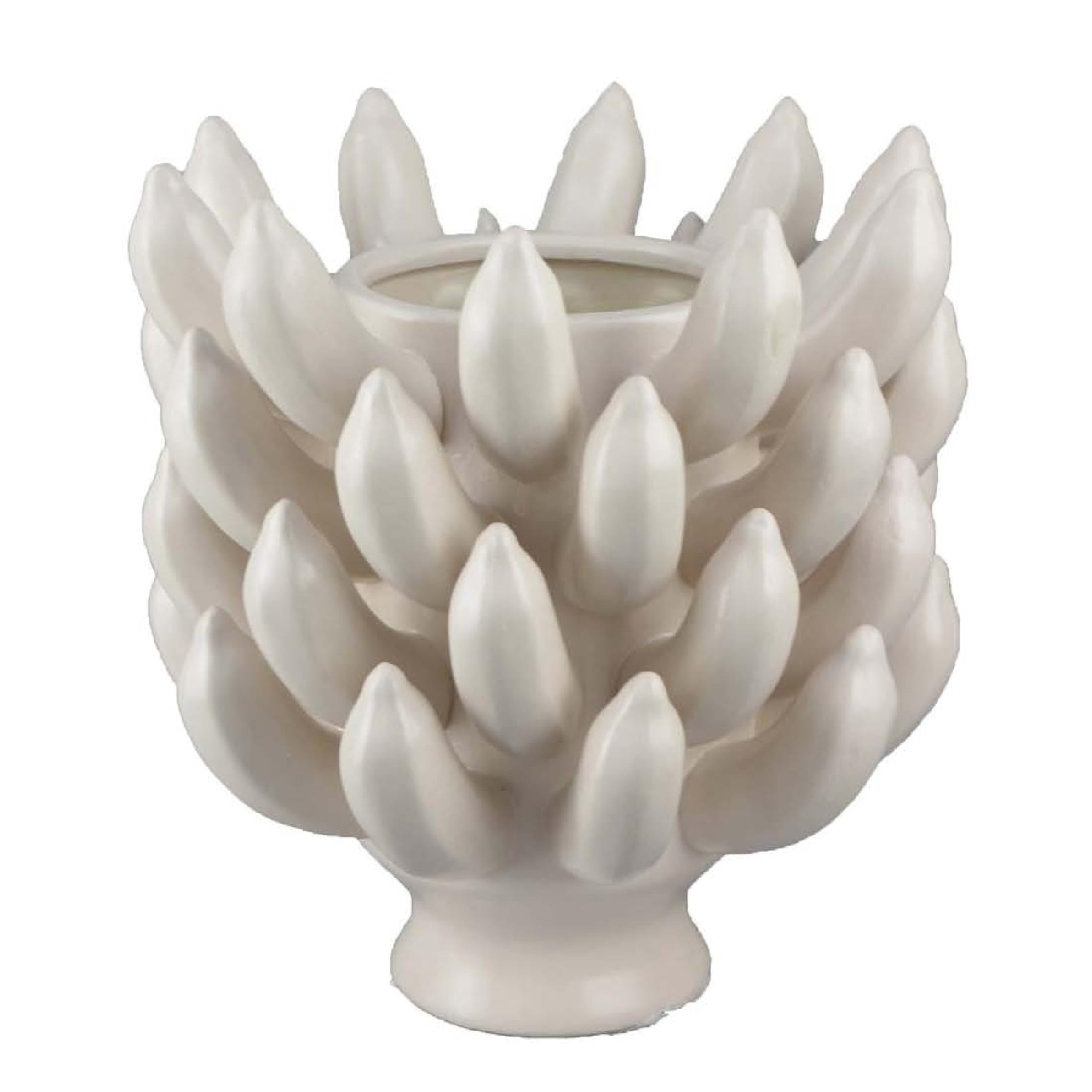 Joseph Accent Vase with Tiered Flame Accents, Ivory Ceramic 11 Inch