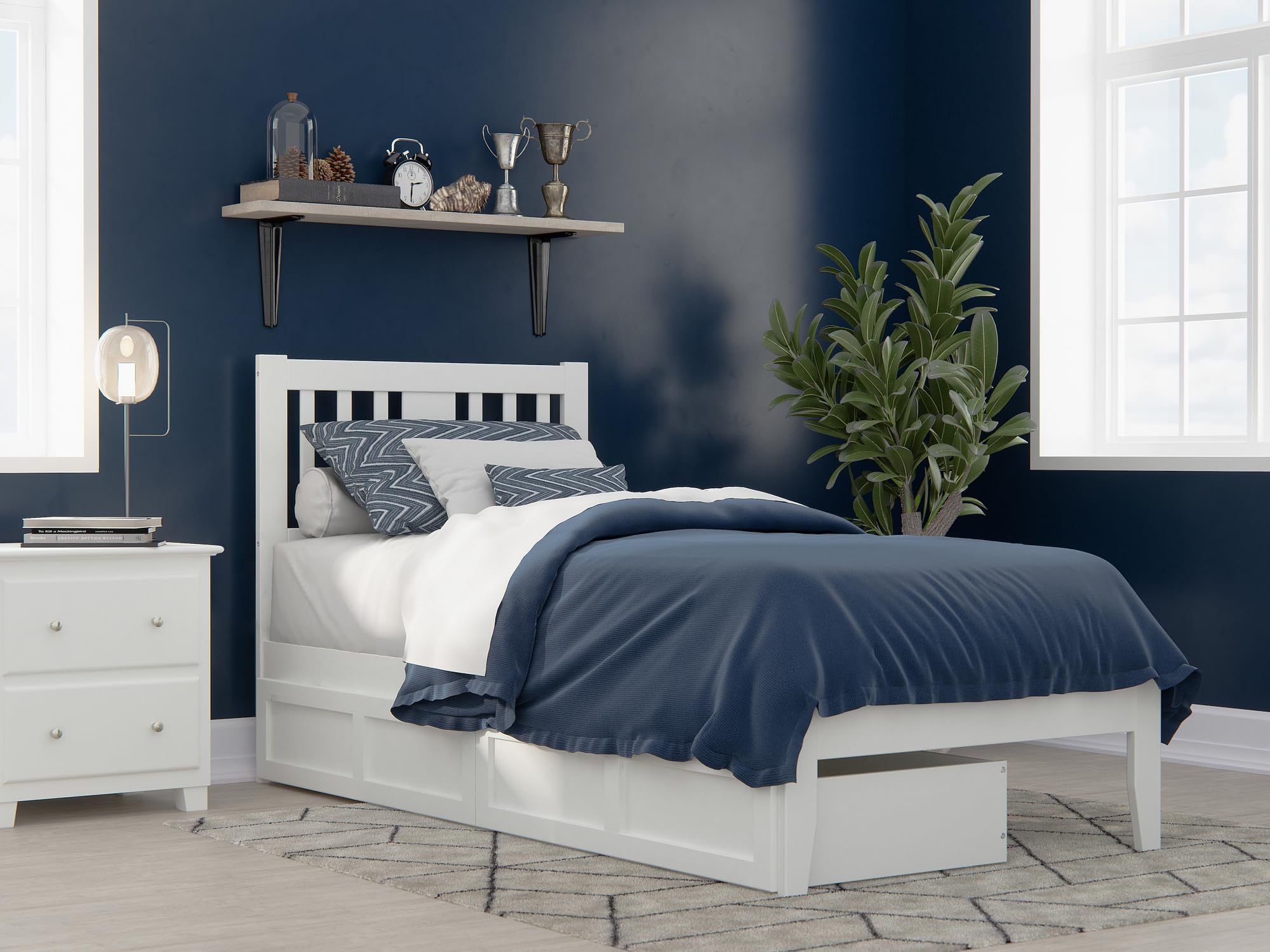 Tahoe Twin XL Platform Bed with 2 Storage Drawers in White