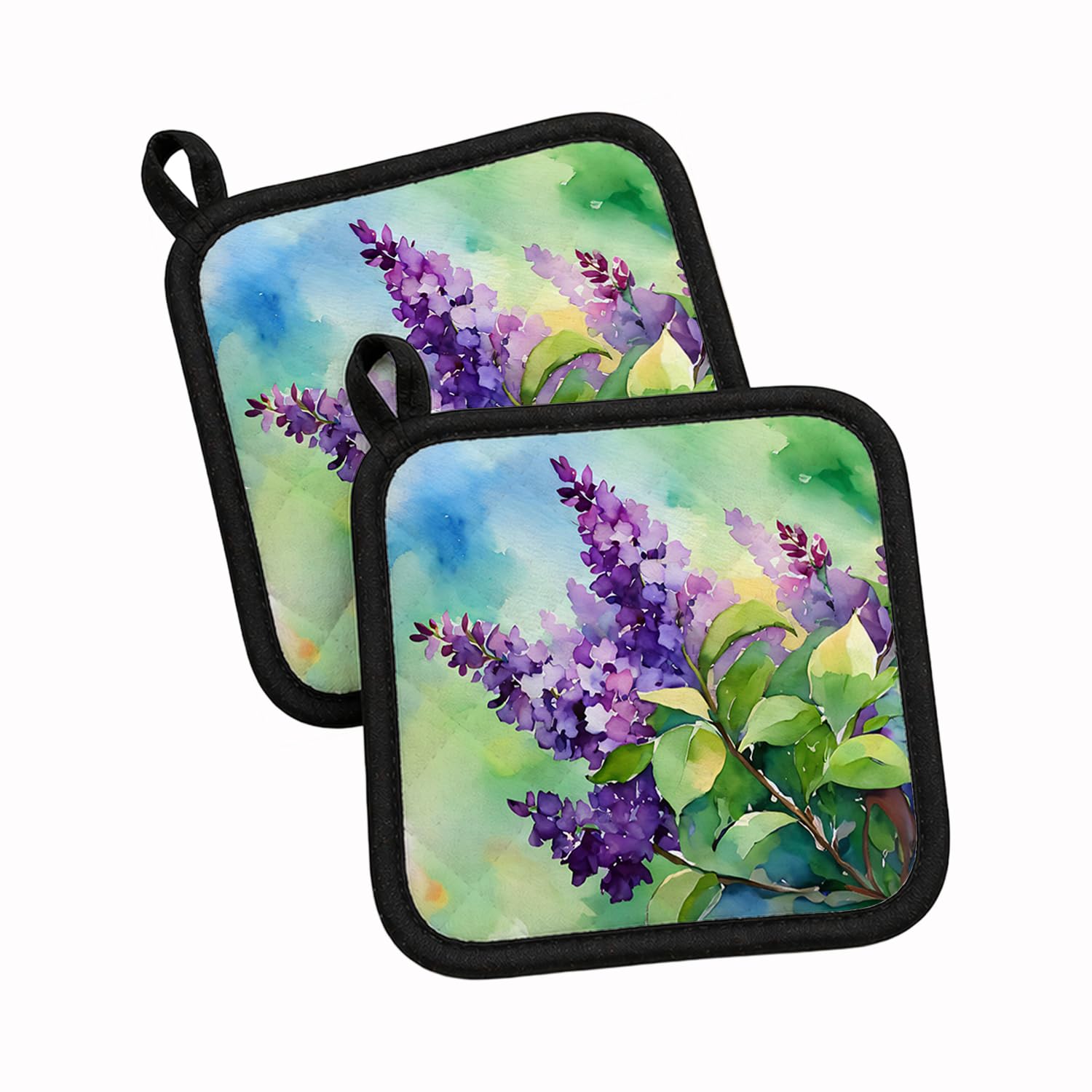 Carolines Treasures New Hampshire Purple Lilac in Watercolor Pair of Pot Holders Kitchen Heat Resistant Pot Holders Sets Oven Hot Pads for Cooking Baking BBQ, 7 1/2 x 7 1/2