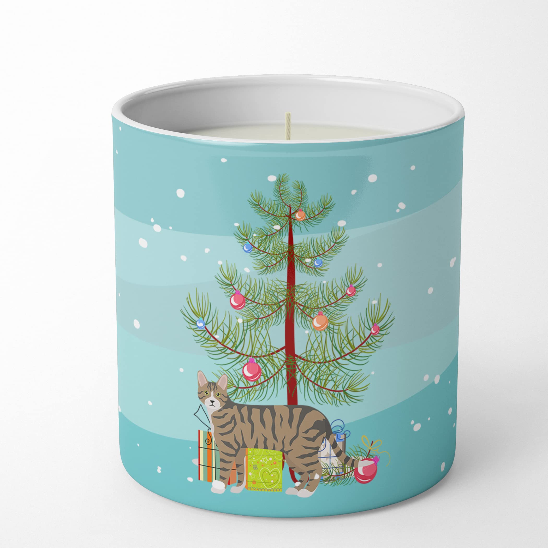 Carolines Treasures CK4608CDL Dragon Li #2 Cat Merry Christmas 10 oz Decorative Soy Candle Nature Soy Wax Essential Oil Home Decor Ideal for Bedroom Kitchen Bath Office Gift, 10 oz