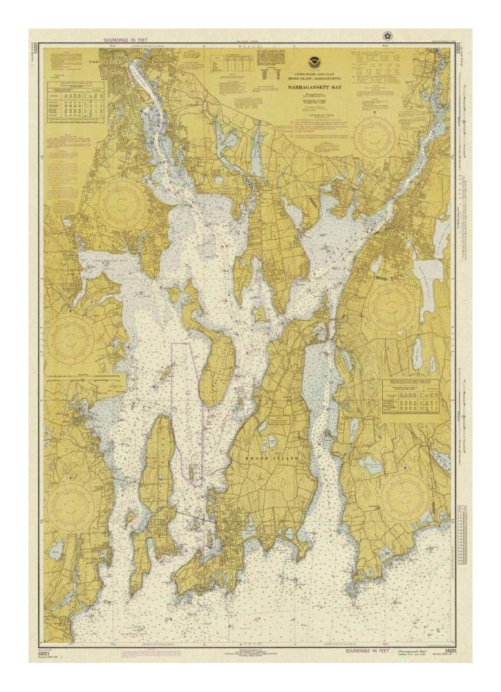 Nautical Chart - Narragansett Bay ca. 1975 - Sepia Tinted-Paper Art-17x24”