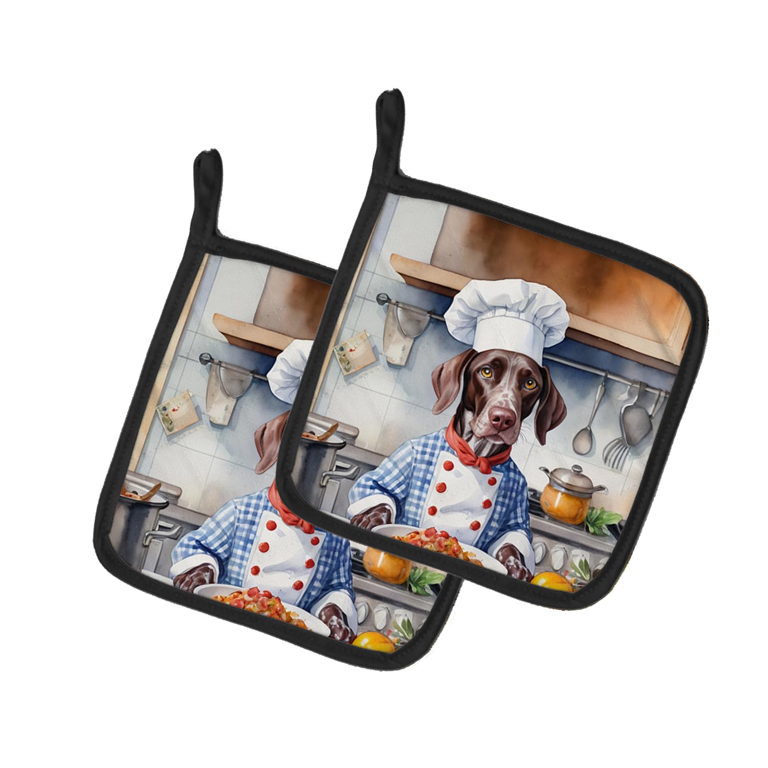 German Shorthaired Pointer The Chef Pair of Pot Holders