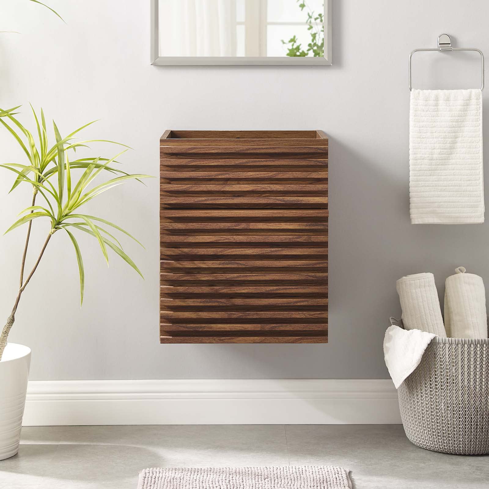 Modway Render 18 Wall-Mount Bathroom Vanity In Walnut - Sink Basin Not Included