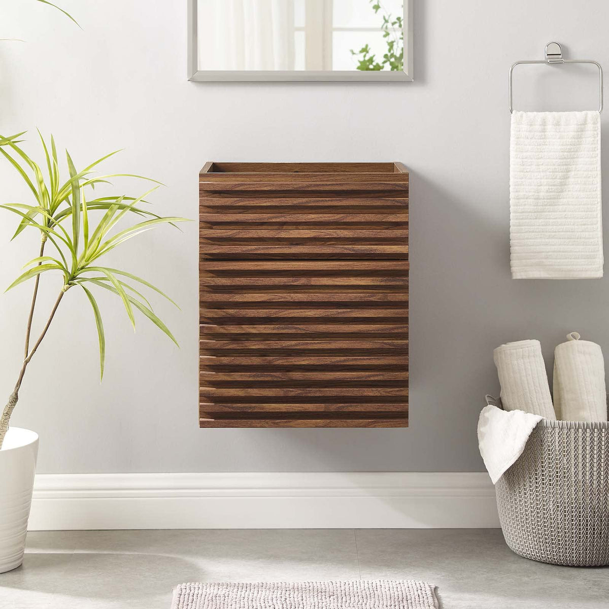 Modway Render 18 Wall-Mount Bathroom Vanity In Walnut - Sink Basin Not Included