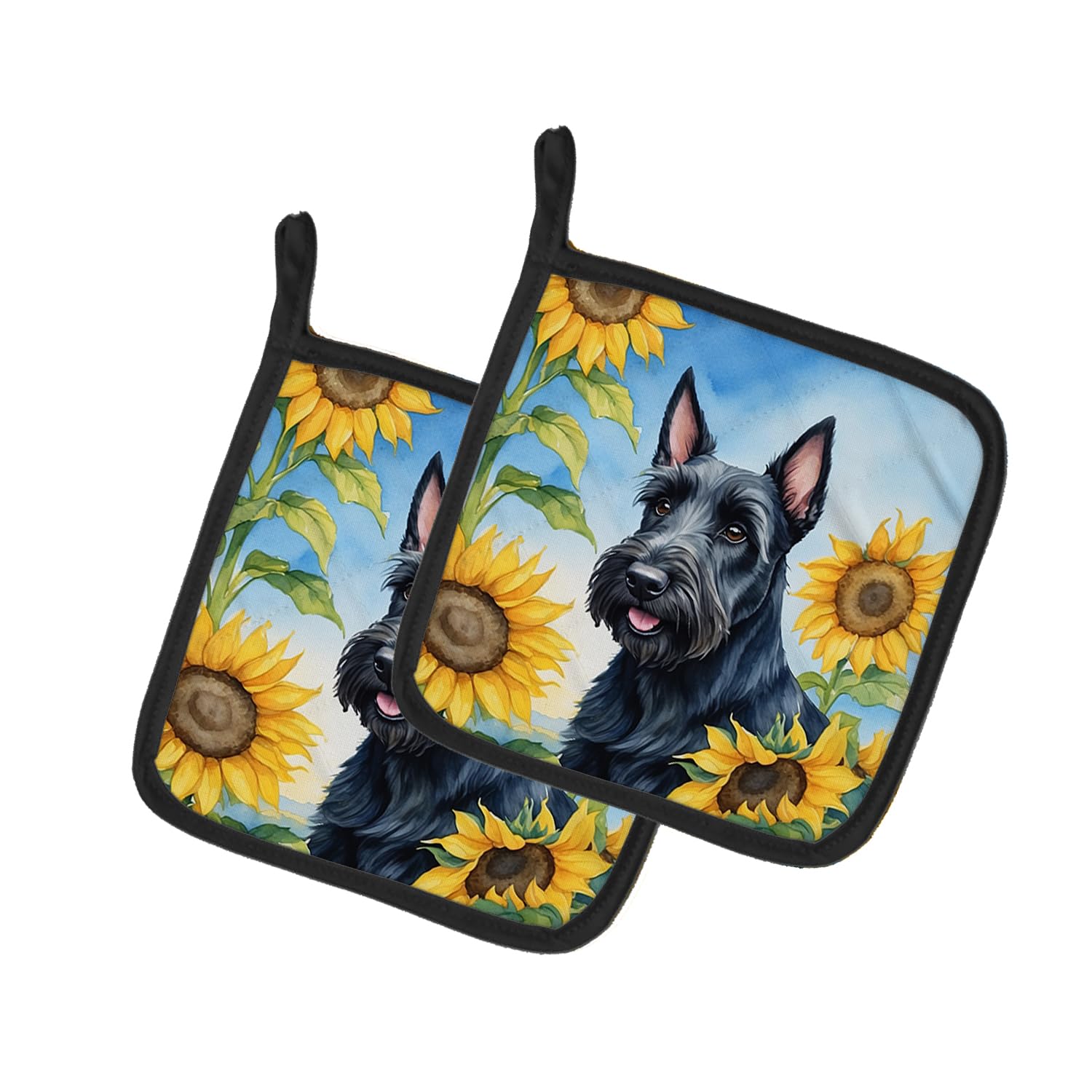 Scottish Terrier in Sunflowers Pair of Pot Holders