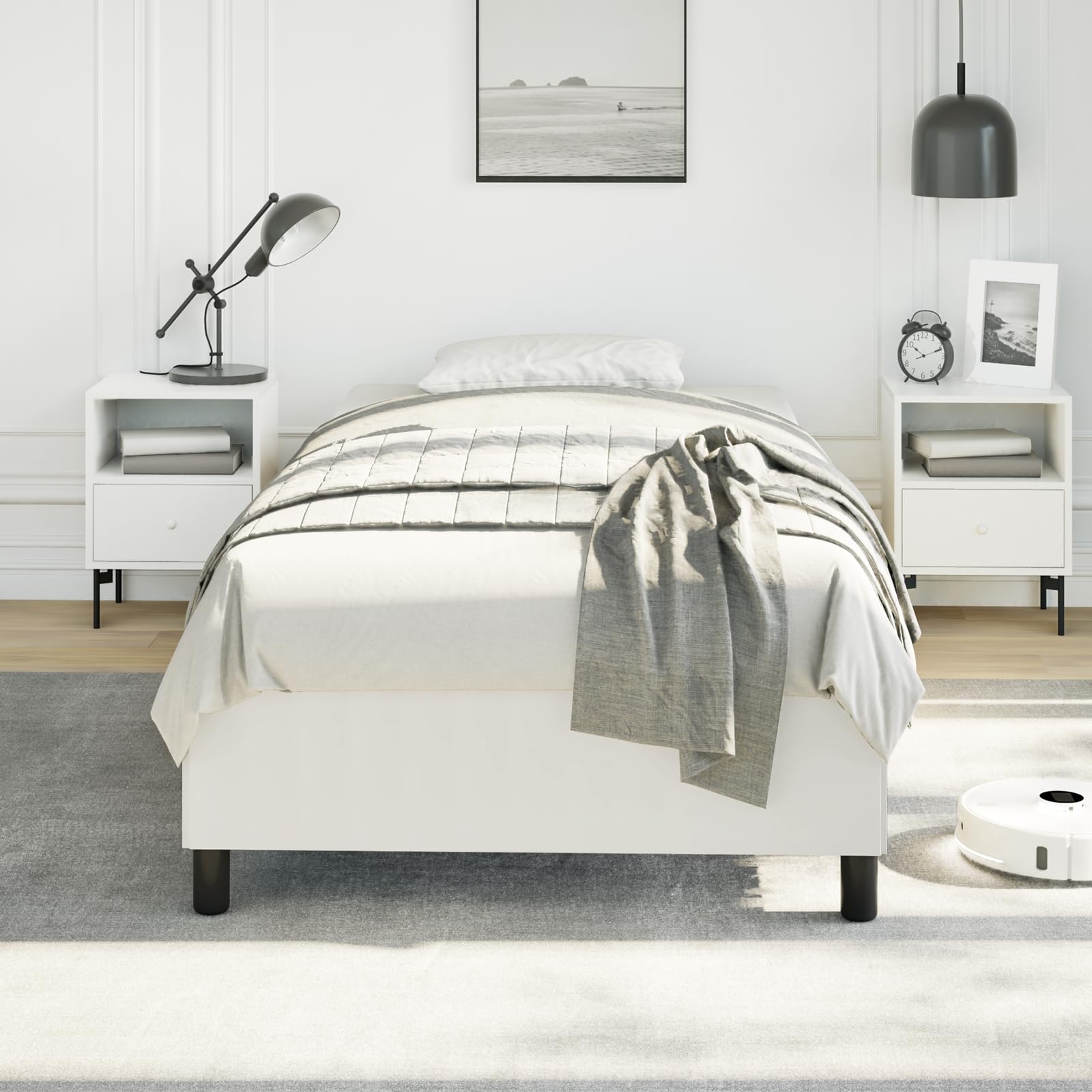 vidaXL Bed Frame White 39.4x79.9??Twin XL Faux Leather