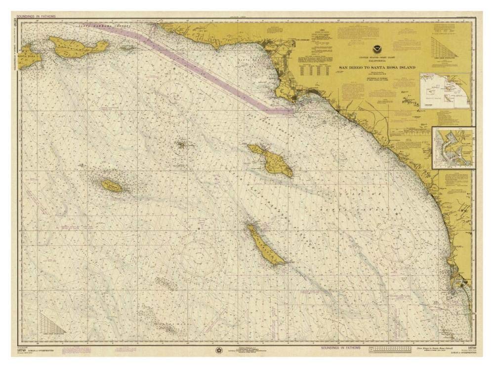 Nautical Chart - San Diego to Santa Rosa Island ca. 1975 - Sepia Tinted-Paper Art-46x34”