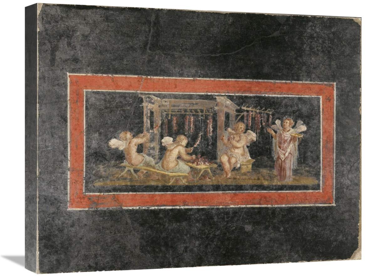 Fresco Fragment with Four Cupids Hanging Garlands-Canvas Art-24x20”