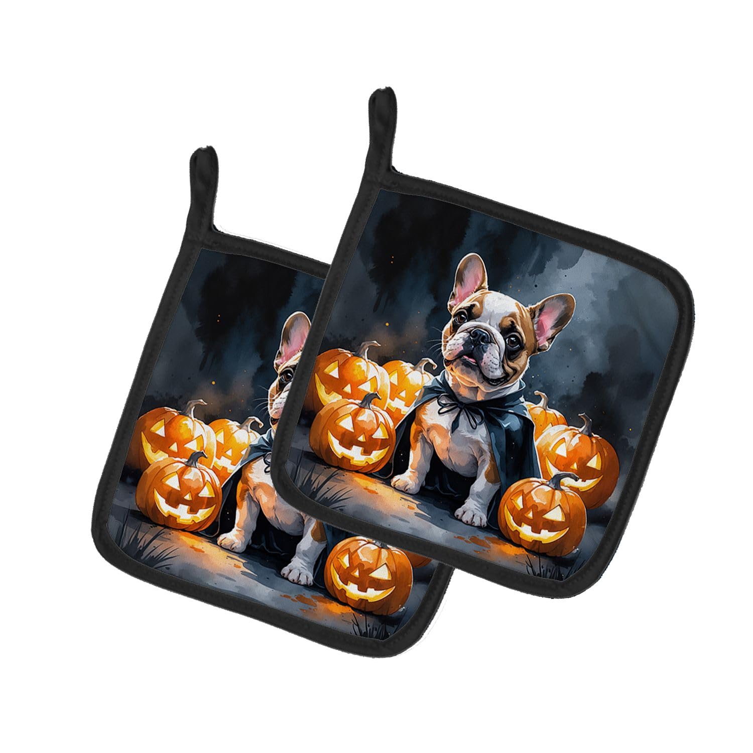 Carolines Treasures French Bulldog Puppy Halloween Pair of Pot Holders Kitchen Heat Resistant Pot Holders Sets Oven Hot Pads for Cooking Baking BBQ, 7 1/2 x 7 1/2