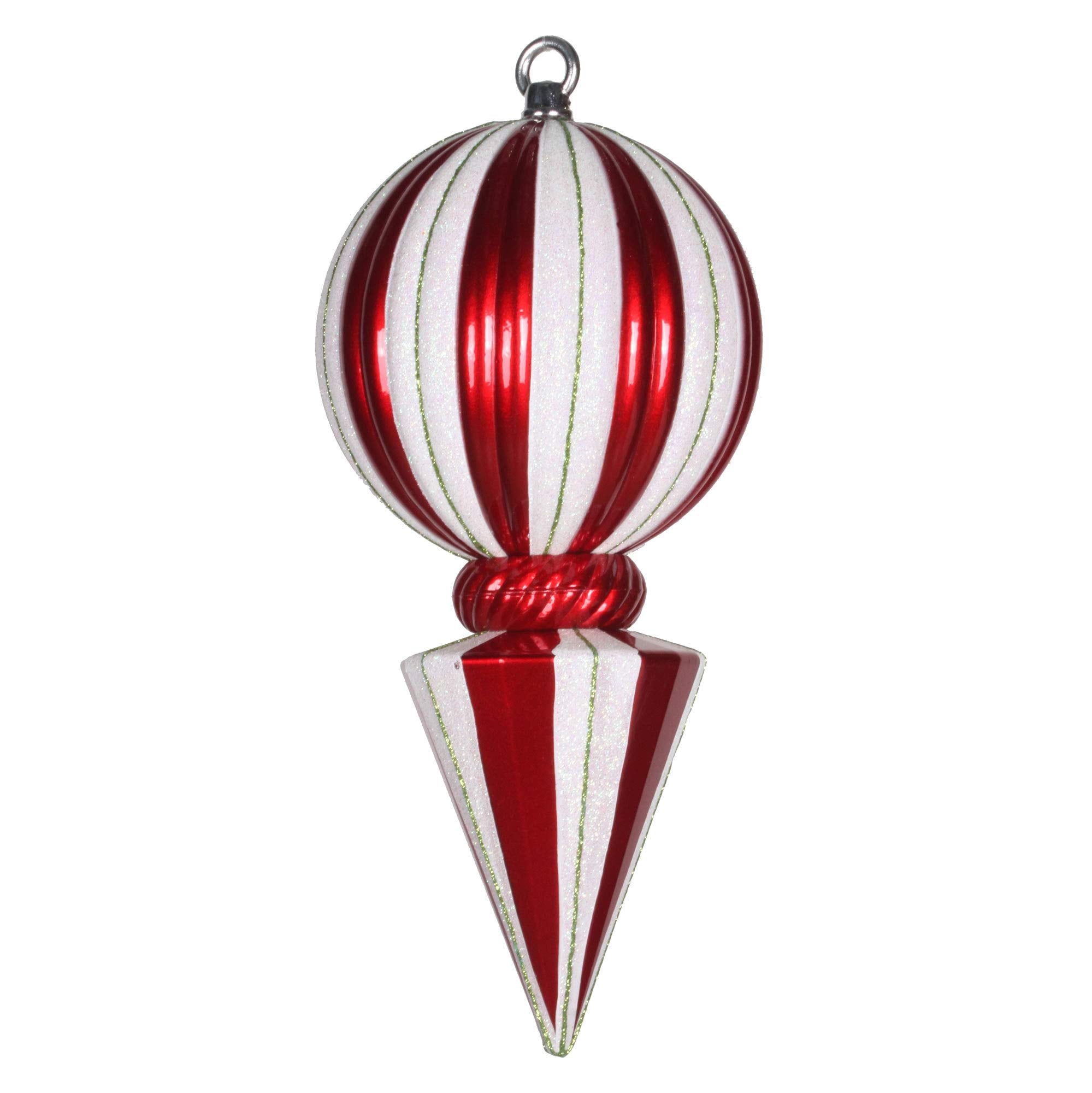 Casafoyer  12” Red-White Striped Ball Finial - M153401 - (Pack Of 2)