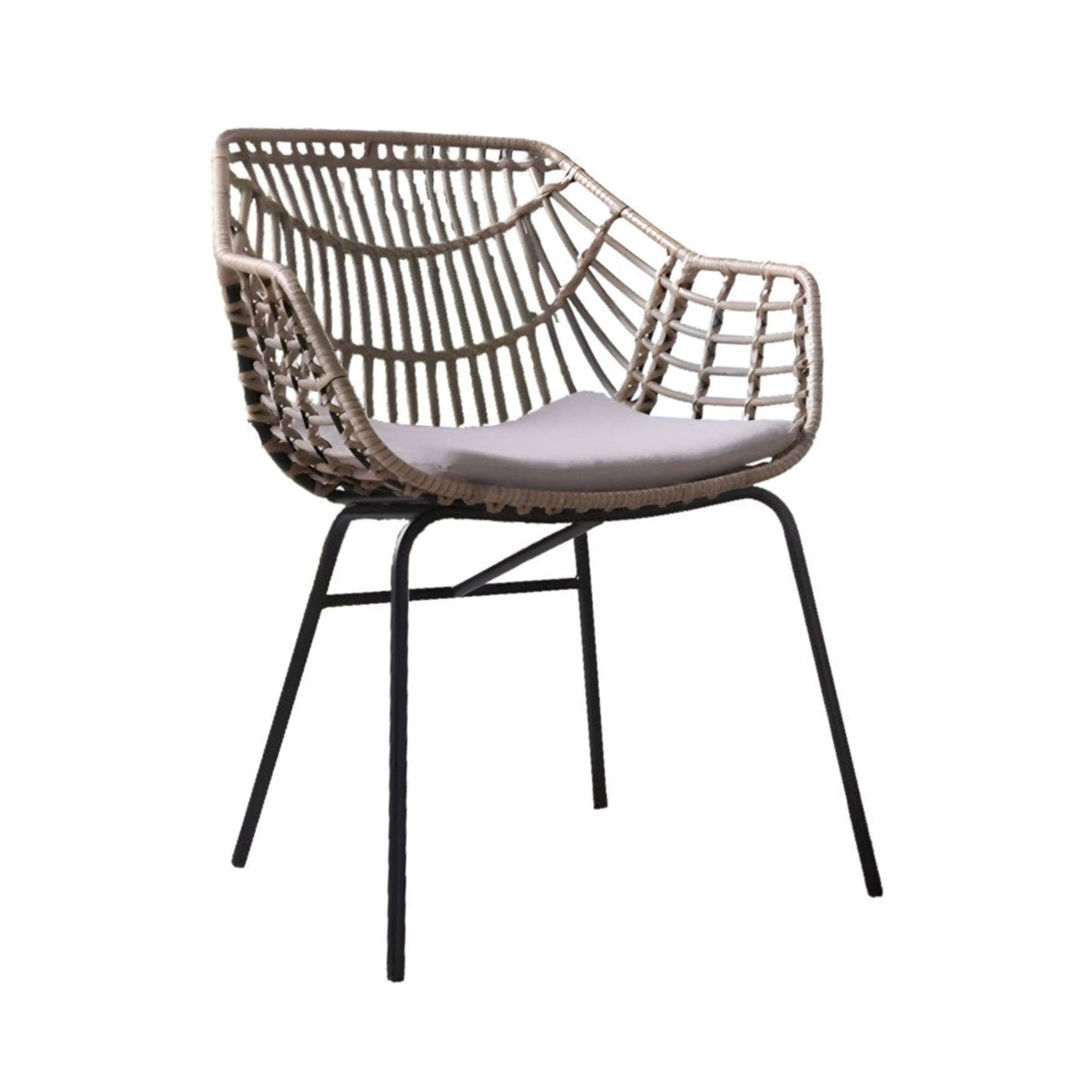 Niya Outdoor Patio Chair Set of 4, Natural Brown Rattan, Black Steel