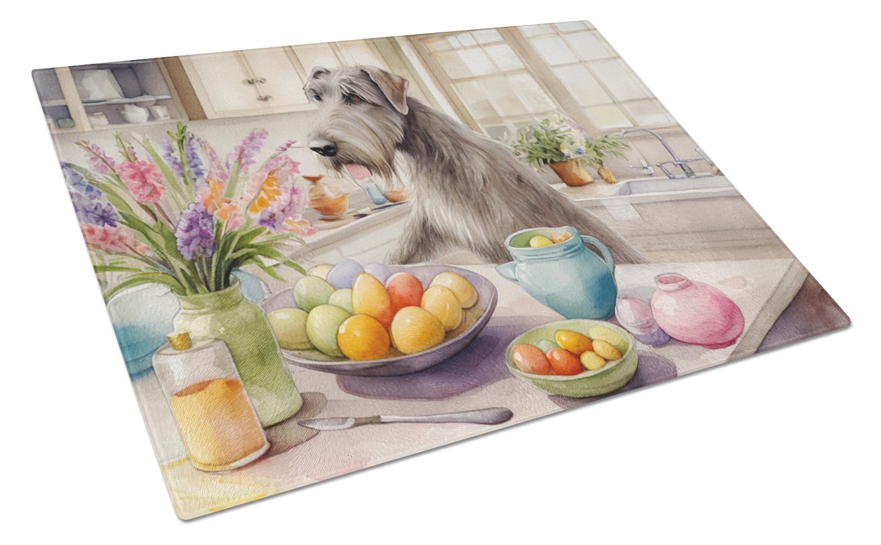Carolines Treasures DAC6835LCB Decorating Easter Irish Wolfhound Glass Cutting Board Decorative Tempered Glass Kitchen Cutting and Serving Board Large Size Chopping Board