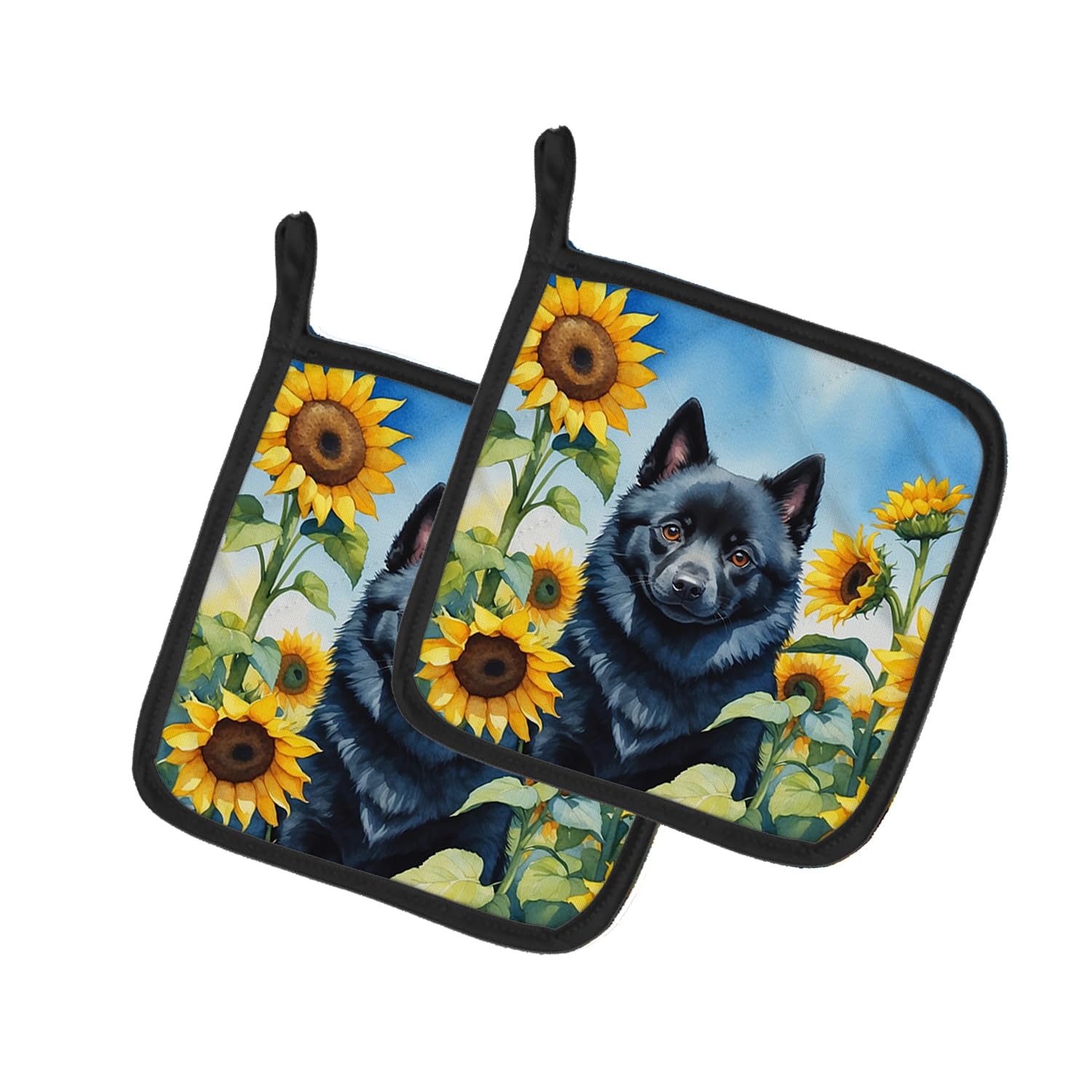 Schipperke in Sunflowers Pair of Pot Holders