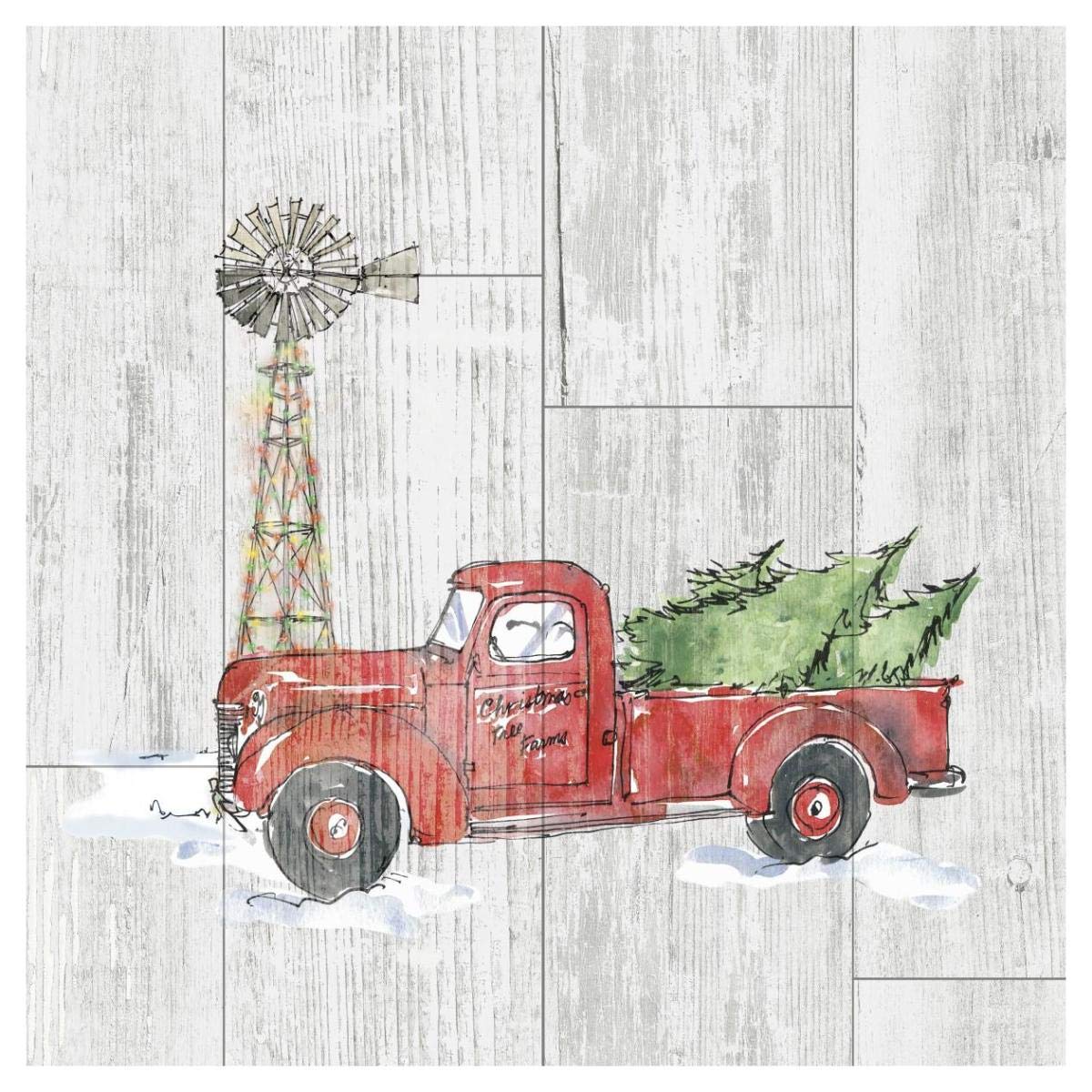 Country Christmas IV no Words on White Wood -Paper Art-42x42”